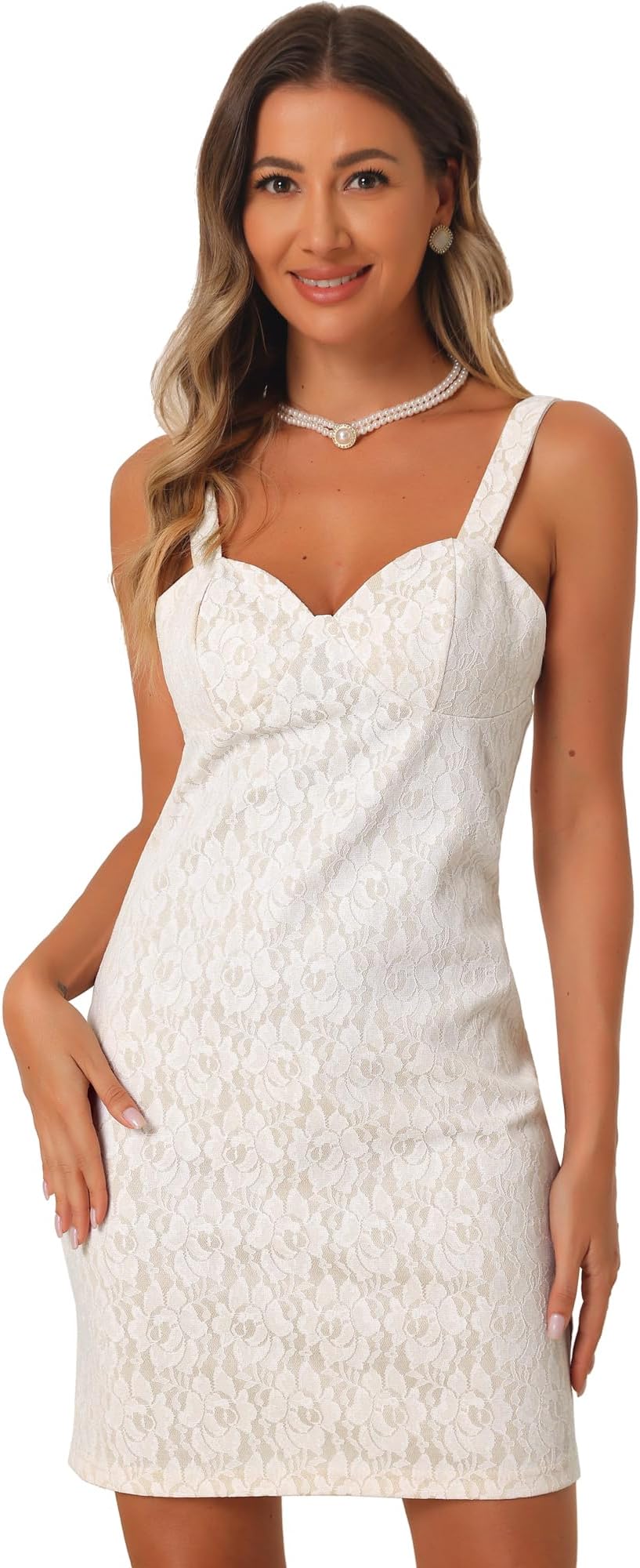 Allegra K Spaghetti Strap Dress for Women's Party Sweatheart Neck Lace Mini Dresses