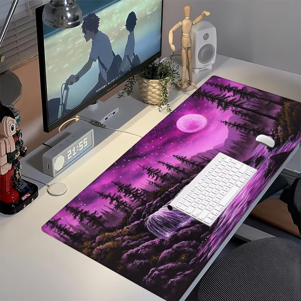 Viola Tappetino Mouse XXL 1000x500x3mm, Gaming Tappetino Mouse Paesaggio Mousepad con Base in Impermeabile Gomma Antiscivolo per Tastiera, PC, Computer Ufficio Idea Regalo per Festa del Papà X-976