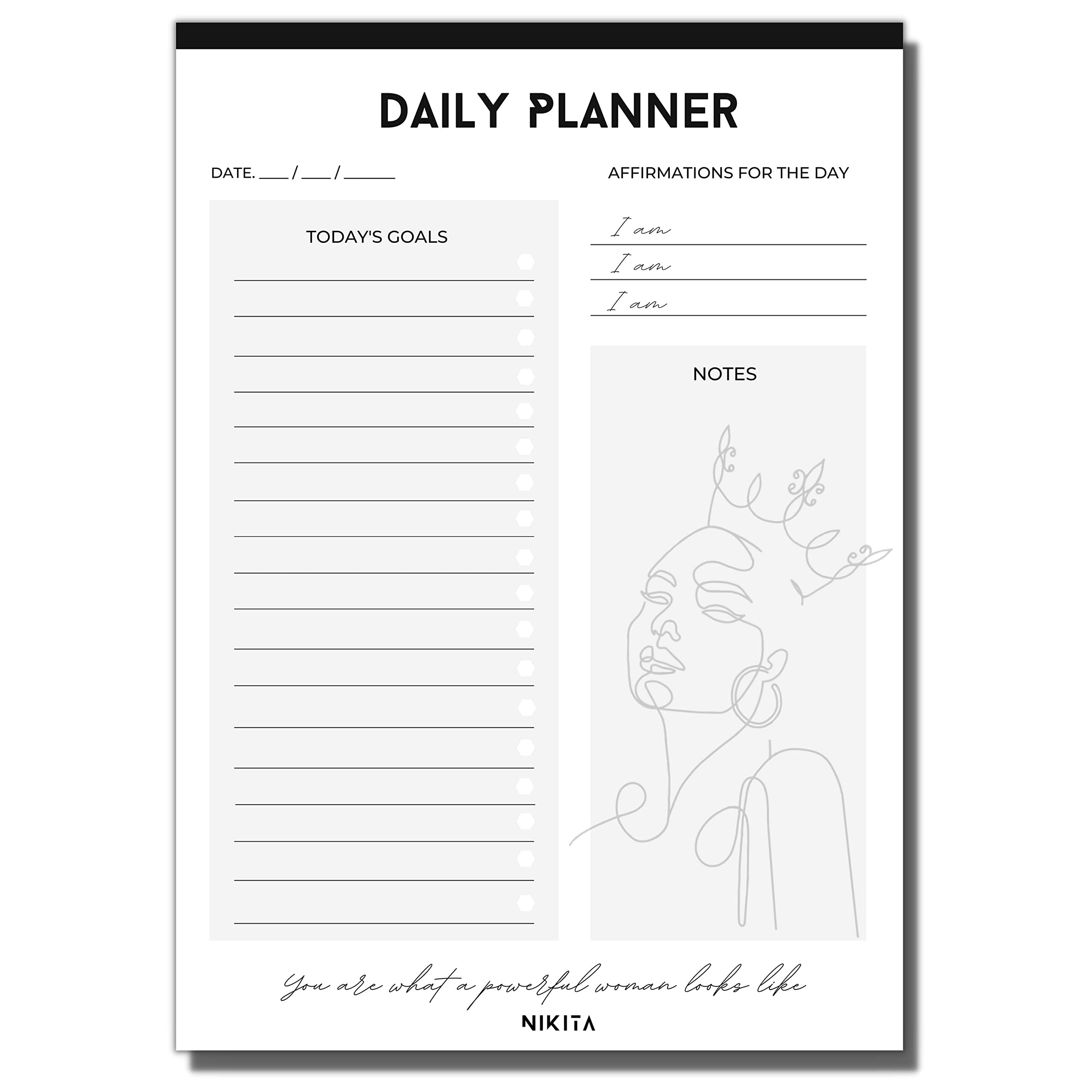 Nikita By Niki Daily Planner Pad, A5 Undated To Do List Notebook, Black and White Planner