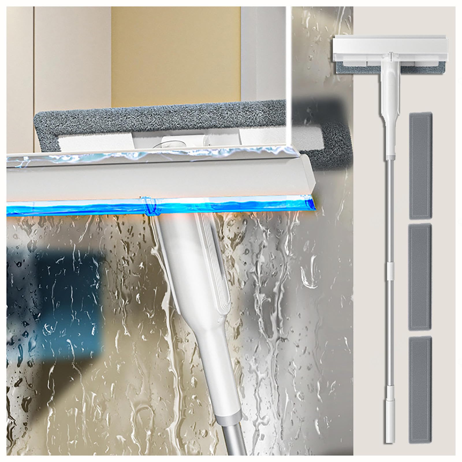 4 en 1 Spray Limpiador De Cristales con Colector De Aguas Residuales Y 3 Paños Microfibra, Limpiador De Cristales con Varilla De Extensión para Baños,Ventanas,Espejos