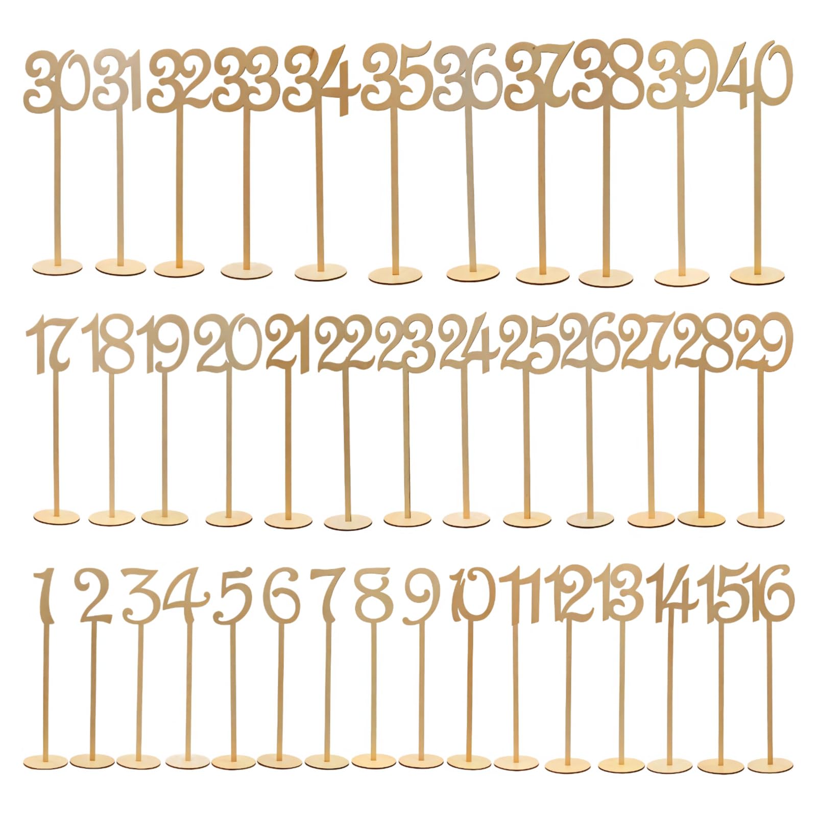 Numeri da tavolo in legno da 1 a 40 con basi rotonde, ideali per matrimoni, ristoranti, eventi, numeri grandi per una facile visibilità, 7,9 x 7,9 x 35,1 cm