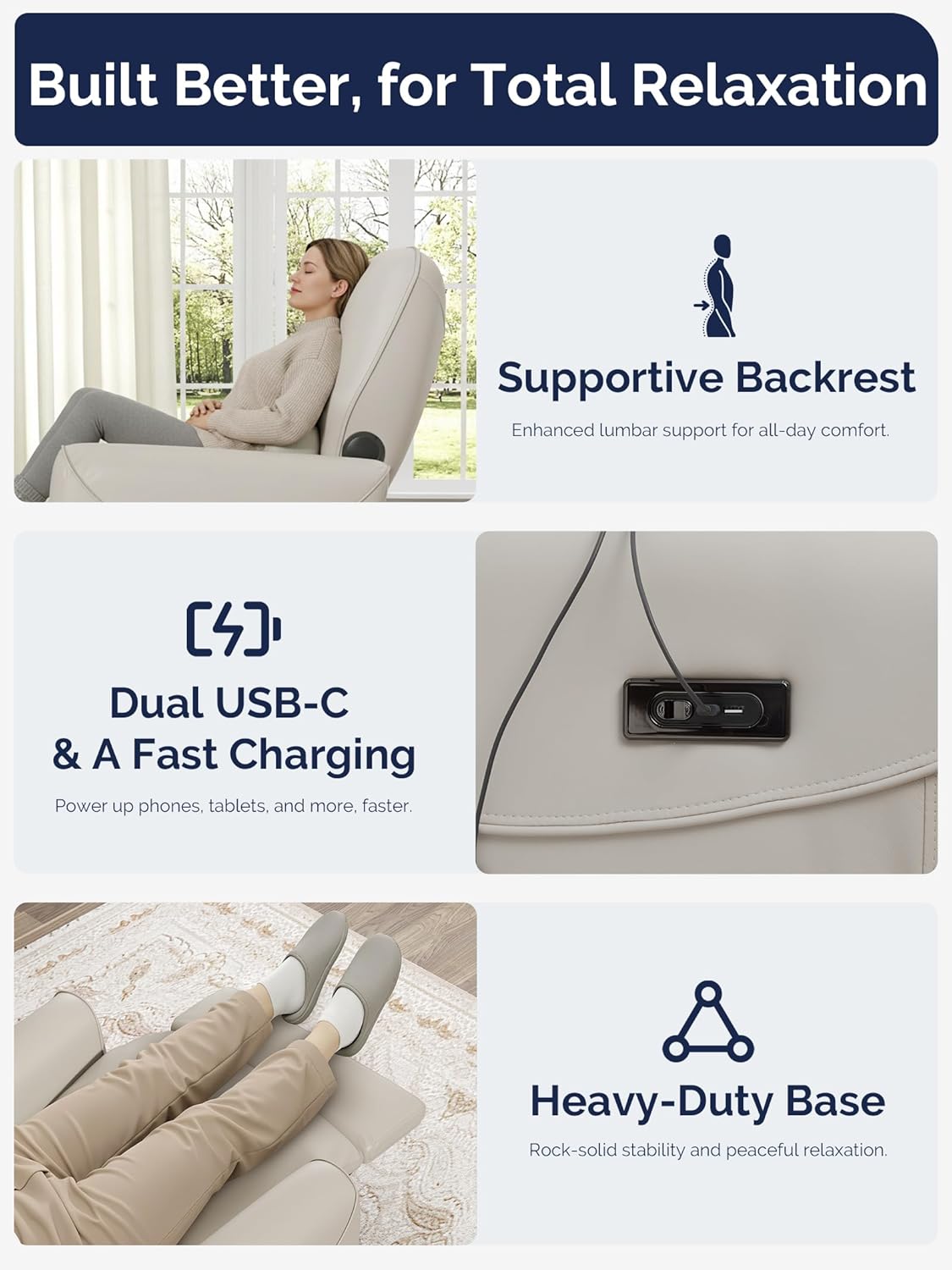 KINGYES Nursery Recliner Rocking Chair, 270° Swivel Glider, with Bluetooth Speaker & USB-C Port, Faux Leather Nursery Rocking Chair, Gray