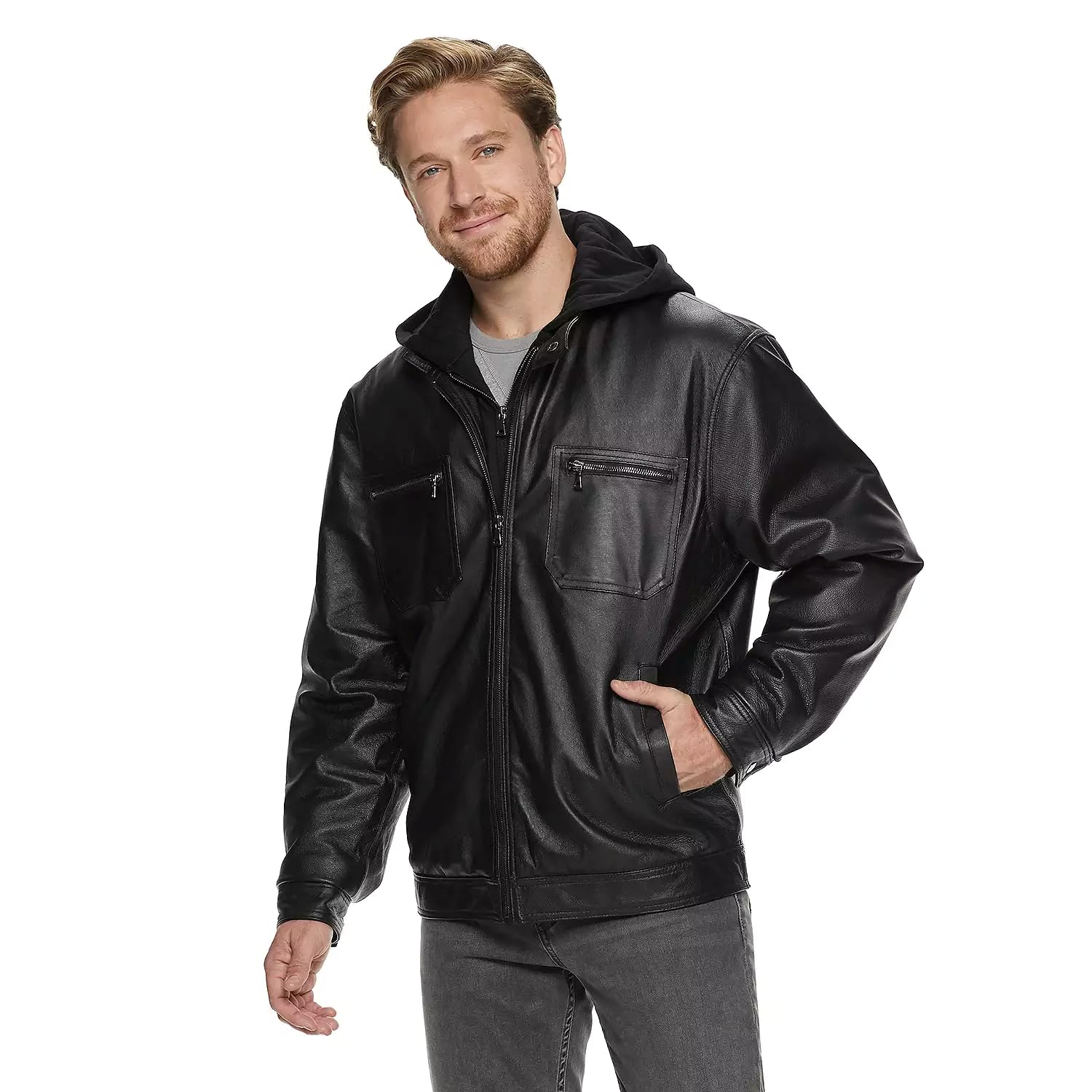 Outfitters Men's Genuine Leather Jacket Multi Pocket Racing Jacket Motorcycle Jacket
