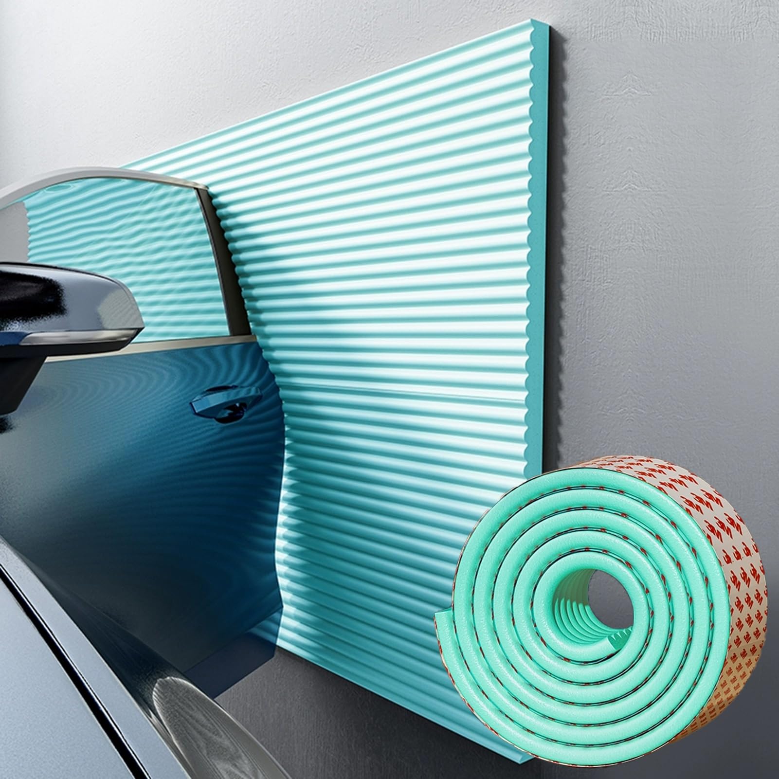 Protezione Muro Paracolpi Per Garage - Gommapiuma Adesiva Ispessita Per Auto E Porte (Beige, 500x20 Cm) - Foto 3