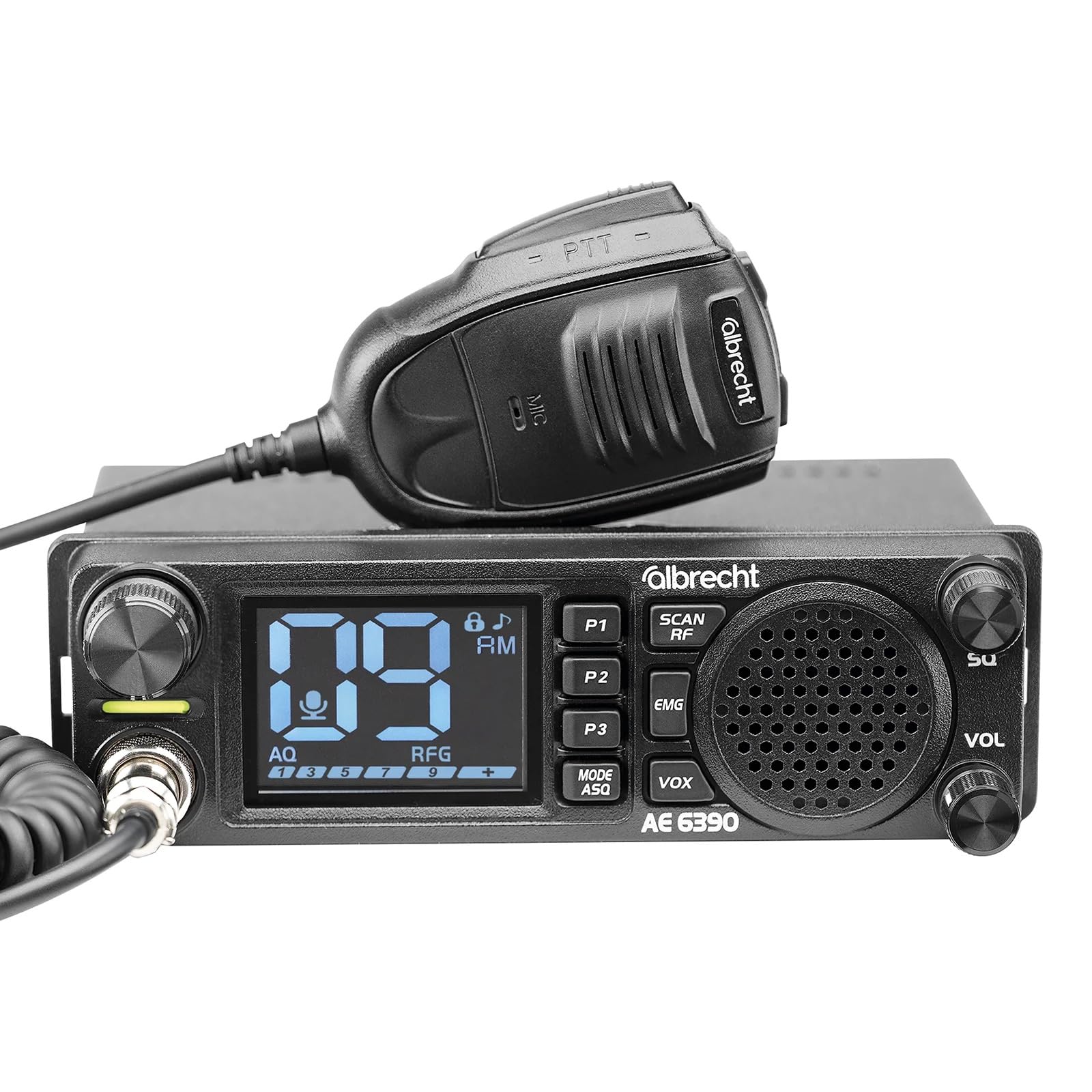 Albrecht AE 6390 CB-Funkgerät – 2,4" Display, VOX Freisprechfunktion, DIN-Einbau, 40 AM/FM Kanäle, 2W Frontlautsprecher, Kanalsuchlauf, RF Gain, inkl. Mikrofon & Zubehör, schwarz, 12639