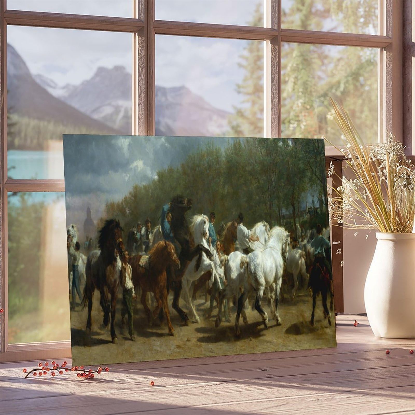 Le 100 Migliori Pitture del Mondo La Fiera dei Cavalli di Rosa Bonheur Poster per Camera da Letto Tela Decorativa per Sport Paesaggio Ufficio Decorazione per Stanza Regalo Cornice 40x60cm