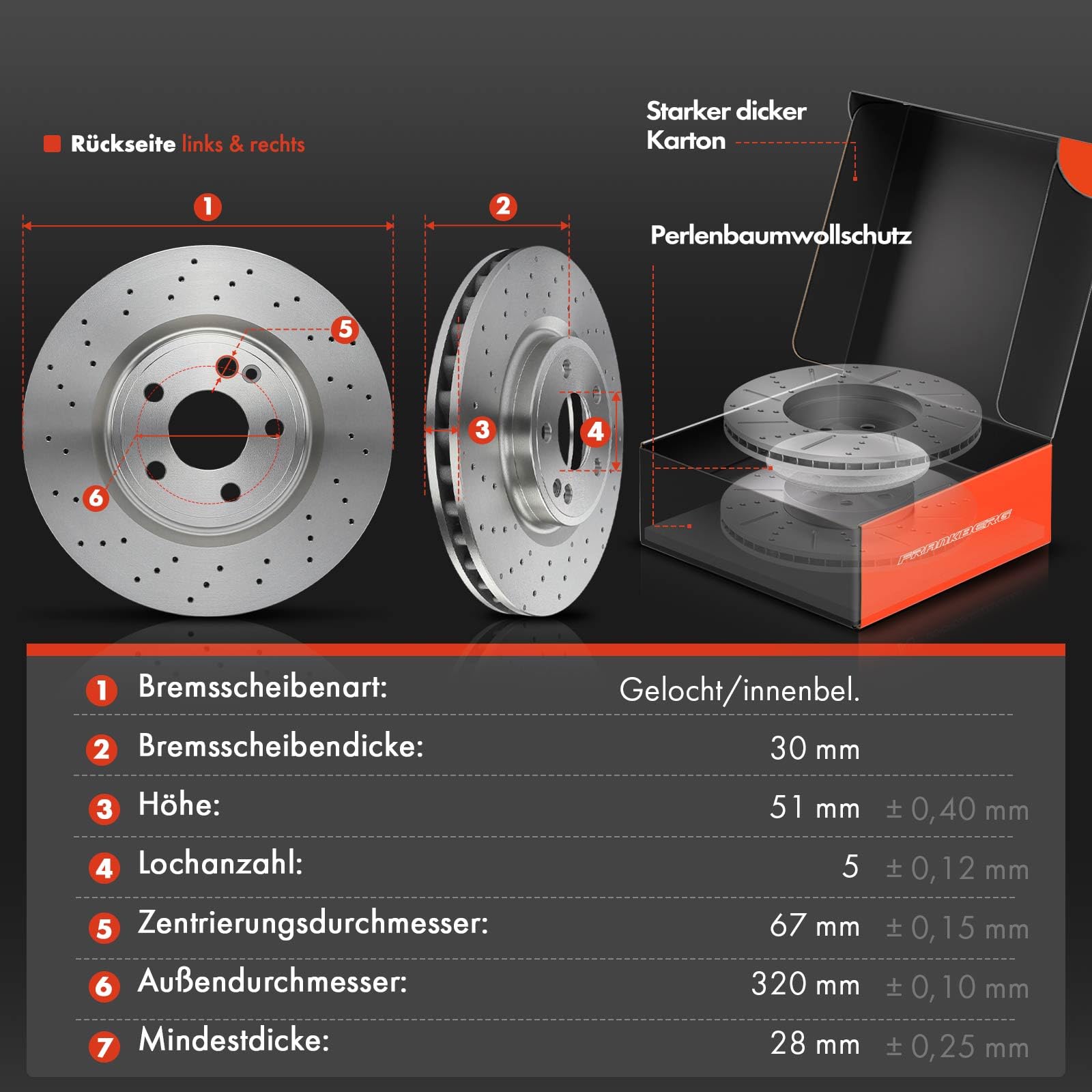 Frankberg 2 disques de frein + 4 plaquettes de frein, essieu avant Ø262 mm