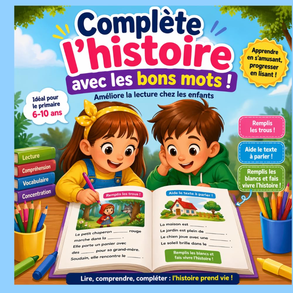 Complète l’histoire avec les bons mots ! - Améliore la lecture chez les enfants: Remplis les trous ! | Aide le texte à parler ! | Remplis les blancs et fais vivre l’histoire !