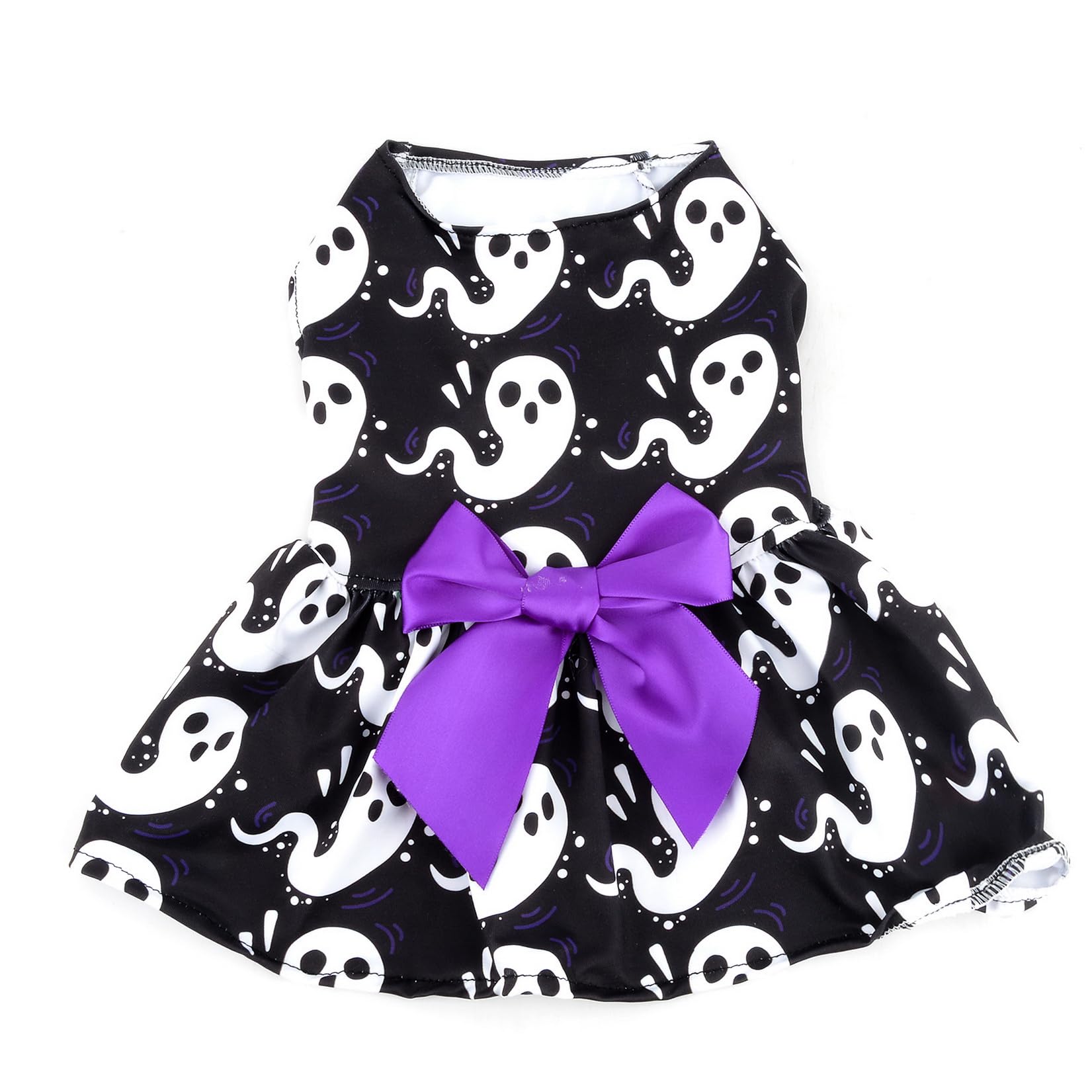 Zunea Robe d'Halloween pour petit chien, chat, fantôme, costume d'Halloween pour chiot fille – Jupe douce avec nœud papillon – Vêtements pour chihuahua, yorkshire, noir, taille L