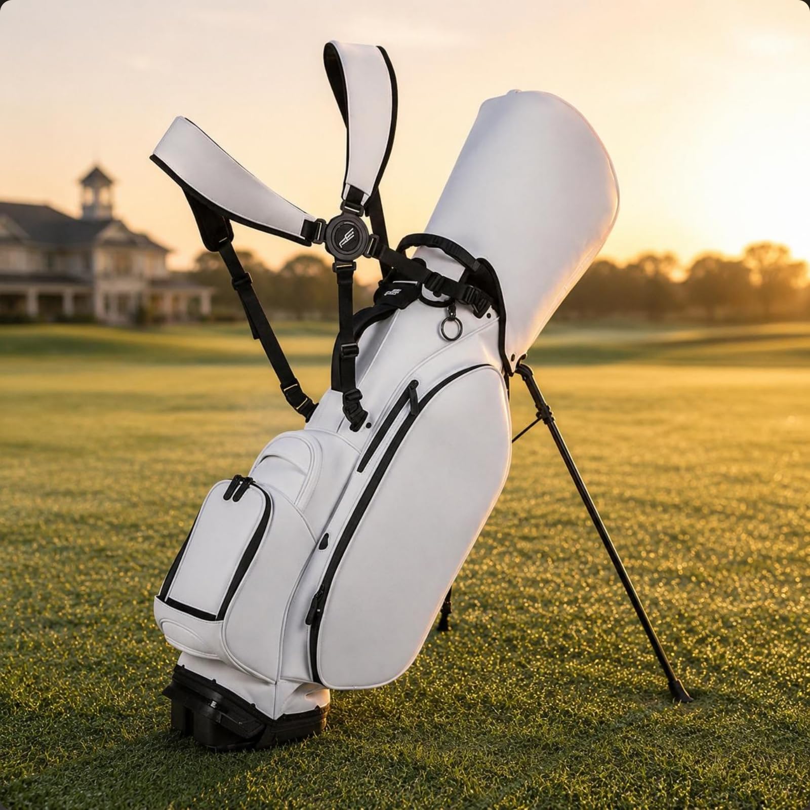Golf Standbag Golftasche Schlägertasche Trägertasche aus Mattem PU mit Stabilen Beinen Und Geteilten Fächern für Übung Reise Tägliche Runden Trainingszeit, Grau