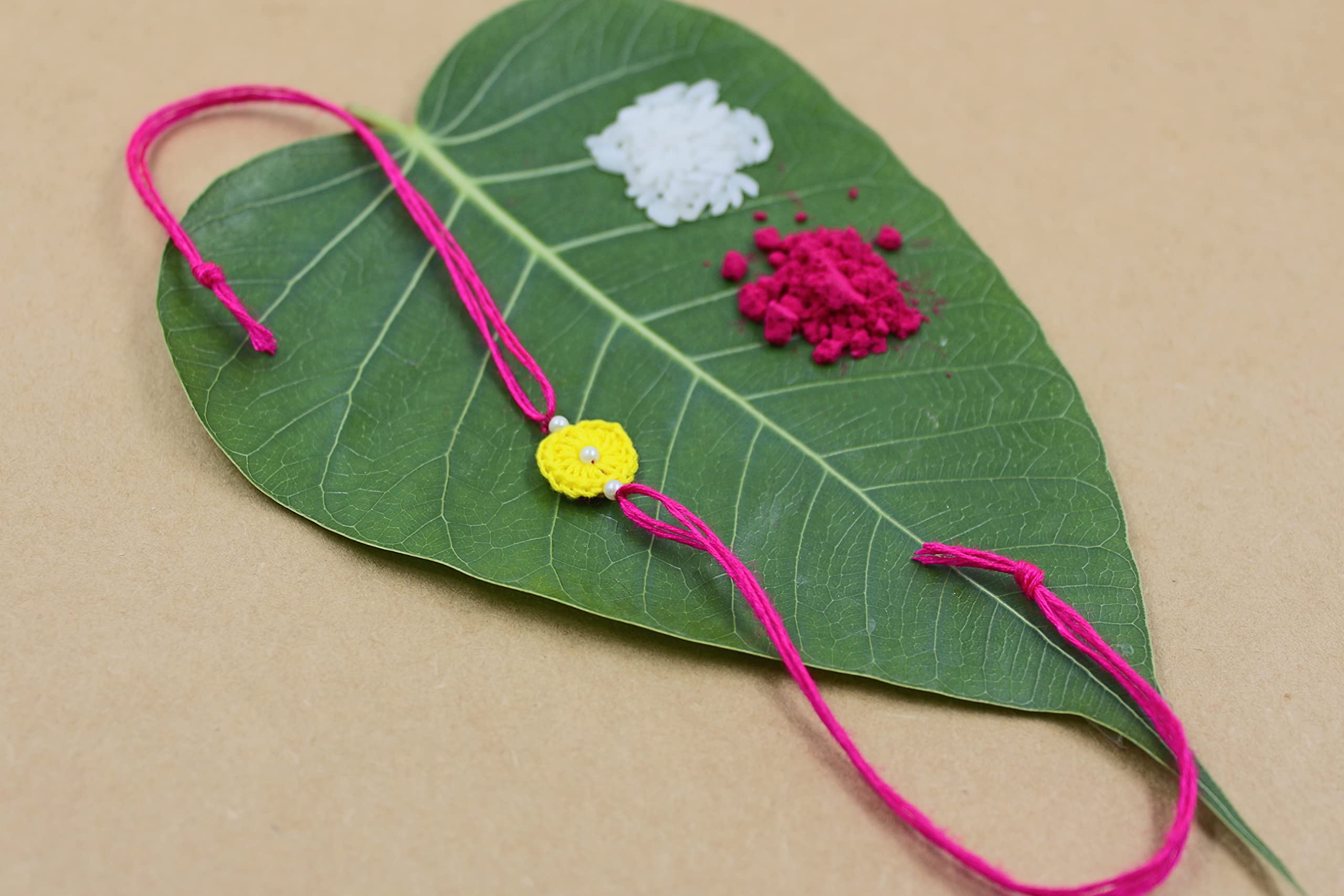 Prapti Handicrafts Handmade Designer Crochet Eco-Friendly Rakhi For Brothers,Sisters,kids Combo Pack (peach flower 1)