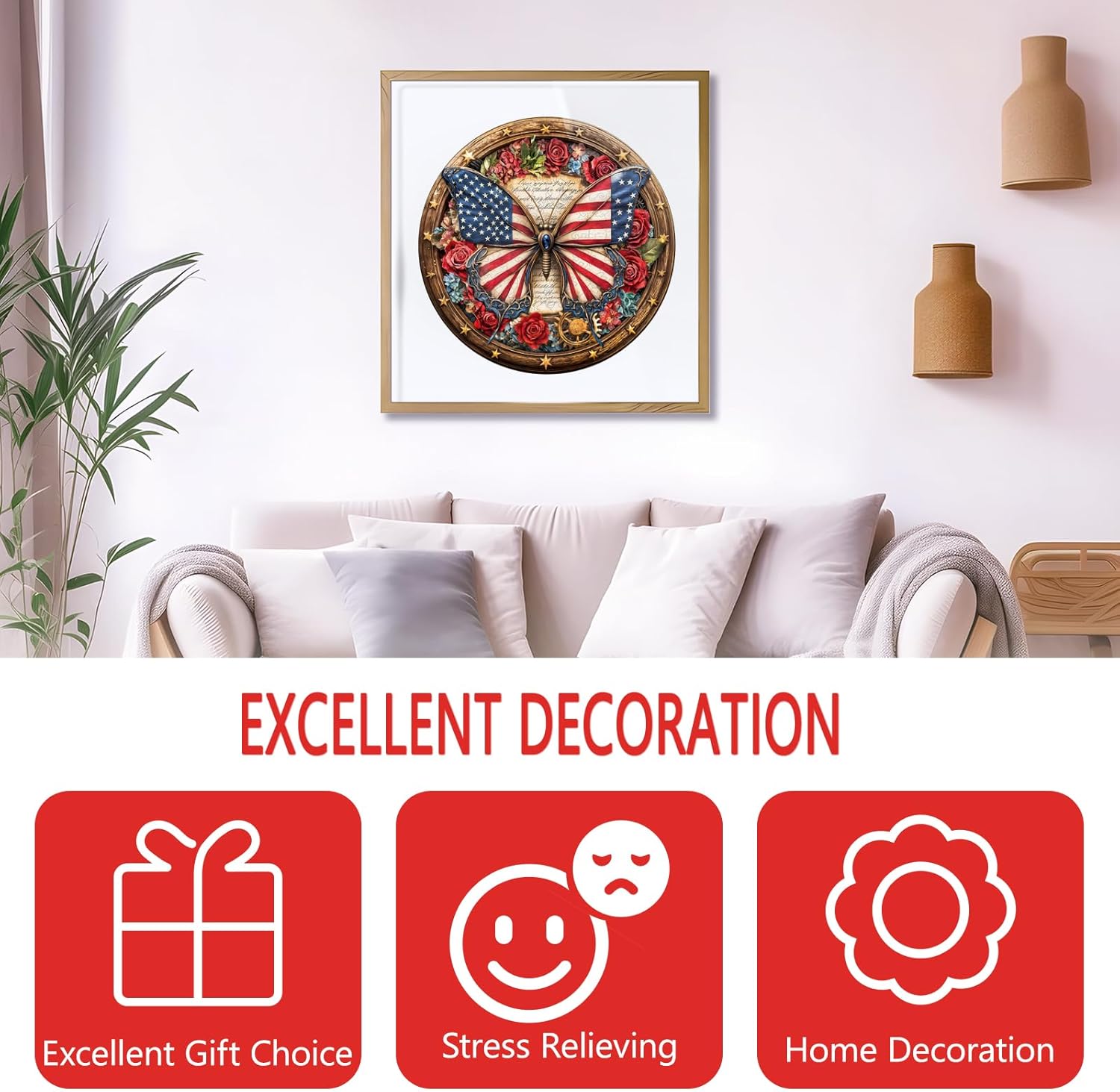 Wooden Puzzles for Adults, Free Butterfly Wooden Jigsaw Puzzle for Adults, Independence Day Wood Puzzles Adult, Unique Shape Puzzle, Fun Gifts for Family & Friends (L-13.4 * 13.4in -270 Pieces)