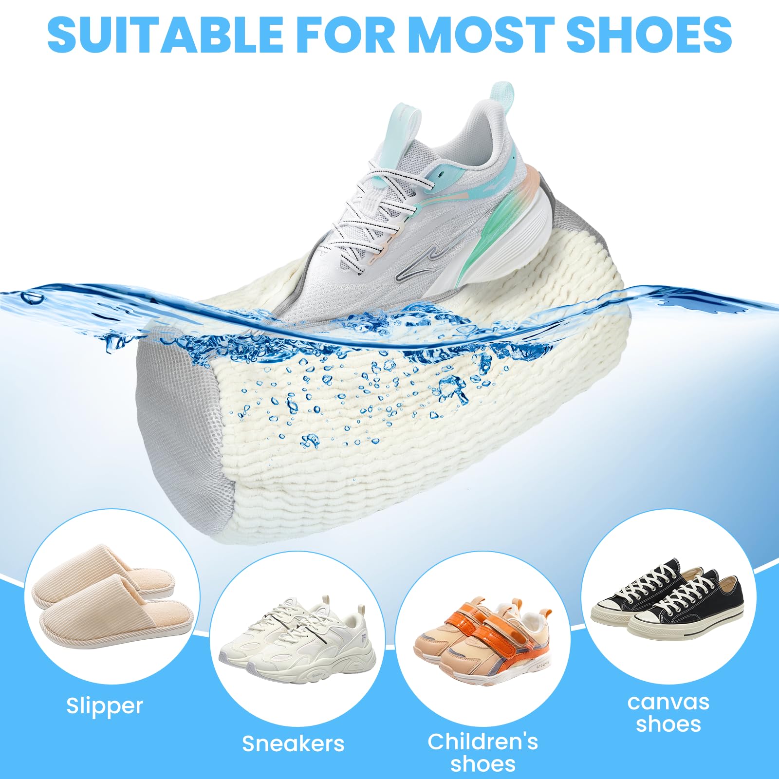 Zorplex 2 Pezzi Sacchetto Scarpe Lavatrice, Borsa da Bucato Riutilizzabile in Tessuto Resistente con Cerniera Nascosta, Scarpe Sportive, Pulizia 360° per Sneakers, Scarpe a Rete (2 Bianco)