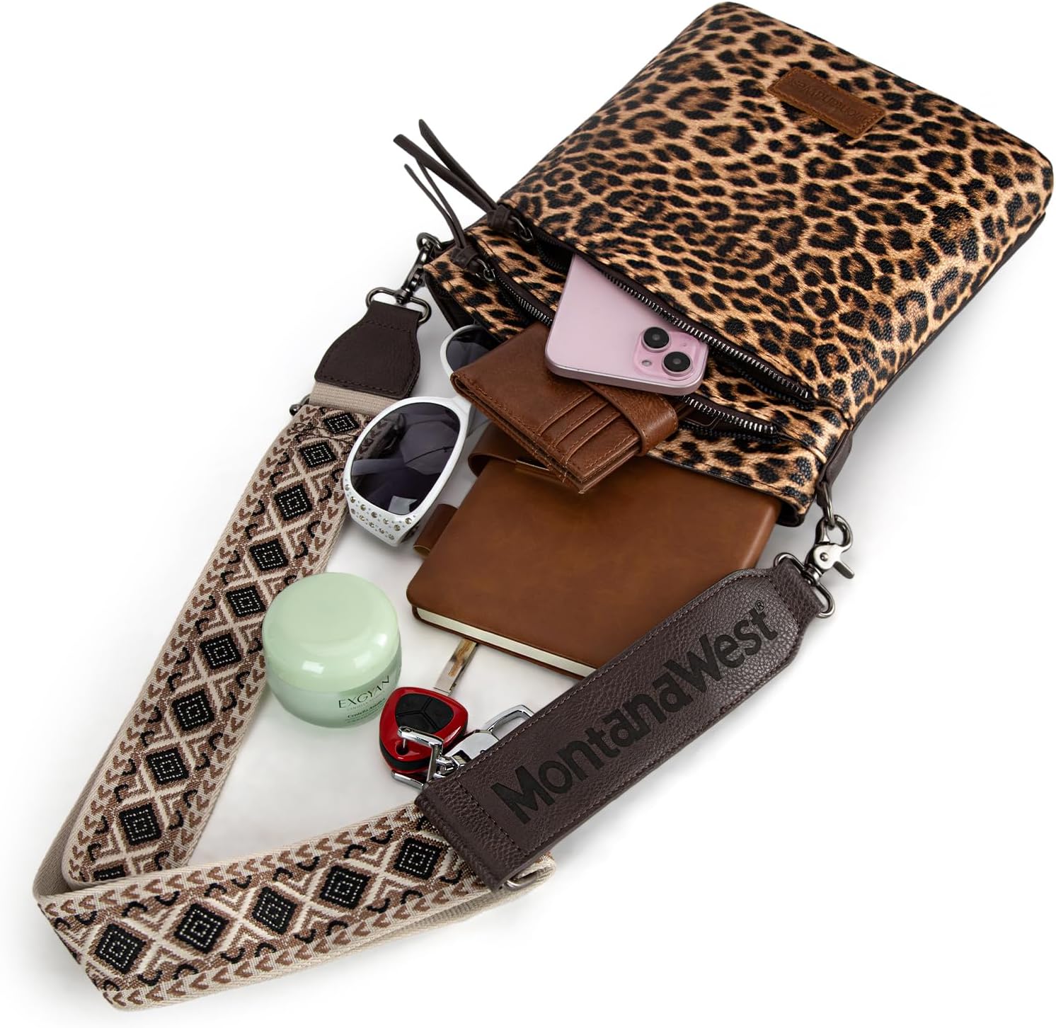 Montana West Multi Zip Pocket Large Crossbody Bag With Guitar Strap - Image 6