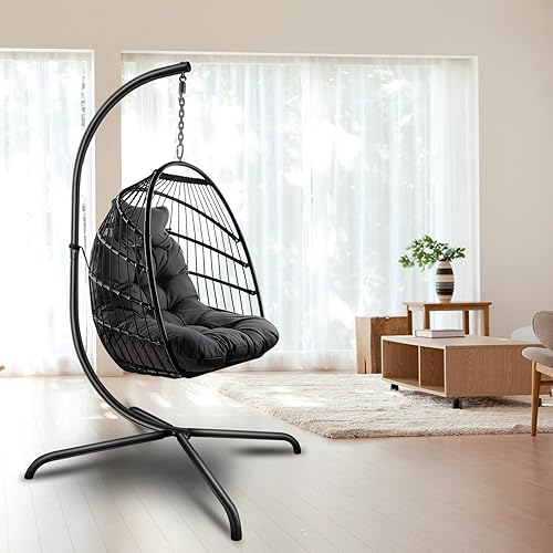 Silla de huevo con soporte para interiores y exteriores resistente a los rayos UV silla colgante plegable con marco de aluminio antioxidante silla