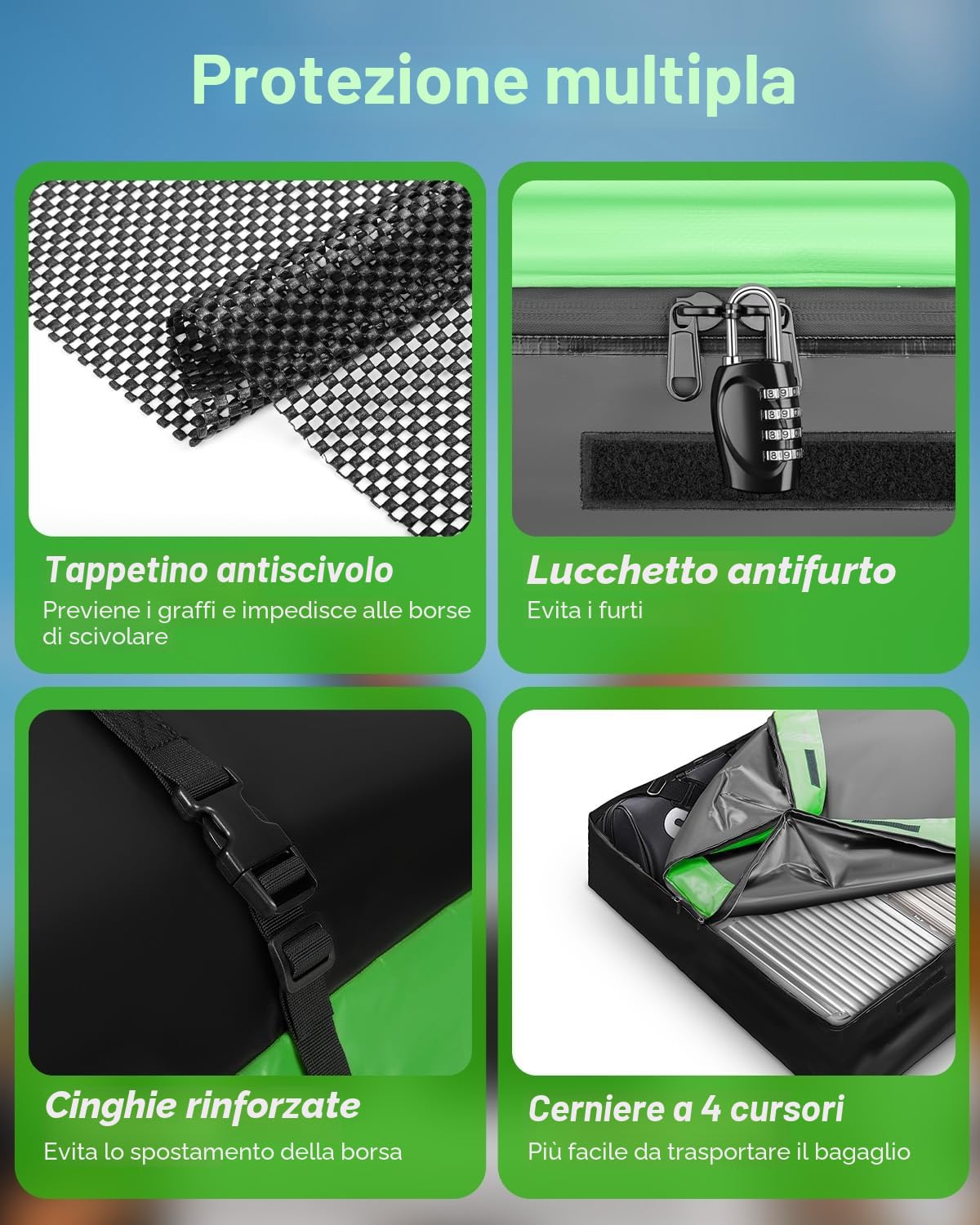 Borsa da Tetto per Auto 595 L Box da Tetto Auto Pieghevole Impermeabile 1000D Oxford con 6 Cinghie Robuste 2 Serrature Codice Tappetino Antiscivolo e Borsa Portaoggetti per Auto SUV Pickup Viaggi