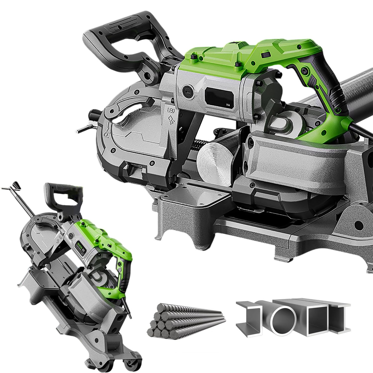 Band Saw, 1100W, Removable Base with Pulleys, Cold Cutting Technology, Built-in LED light, 0-90° Adjustable Cutting Angle, Speed Adjustment