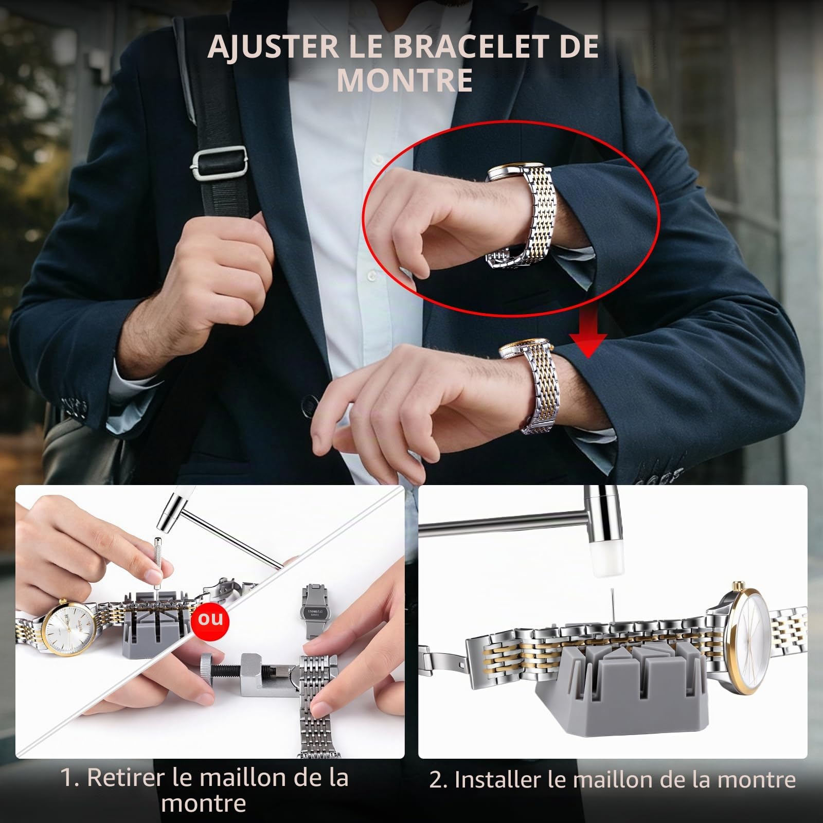 XOOL Kit de Réparation de Montres Professionnel 151 Pièces, Inclut Ouvre-boîtier Réglable, Poinçon pour Bracelet, Outil de Barre de Ressort, Détacheur de Maillons, Pince et Plus