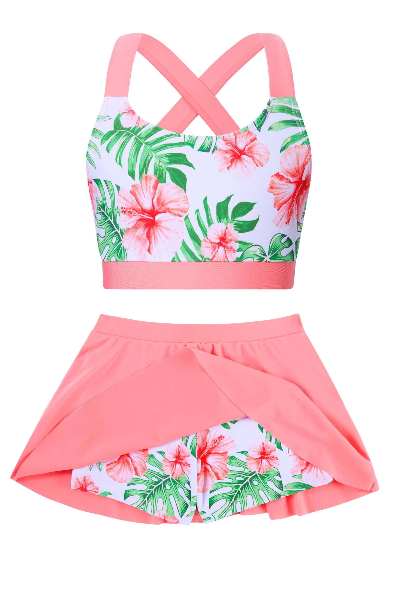 Girls Swimsuit 2 Piece Bathing Suit with Skirted Boyshorts 5-16Y