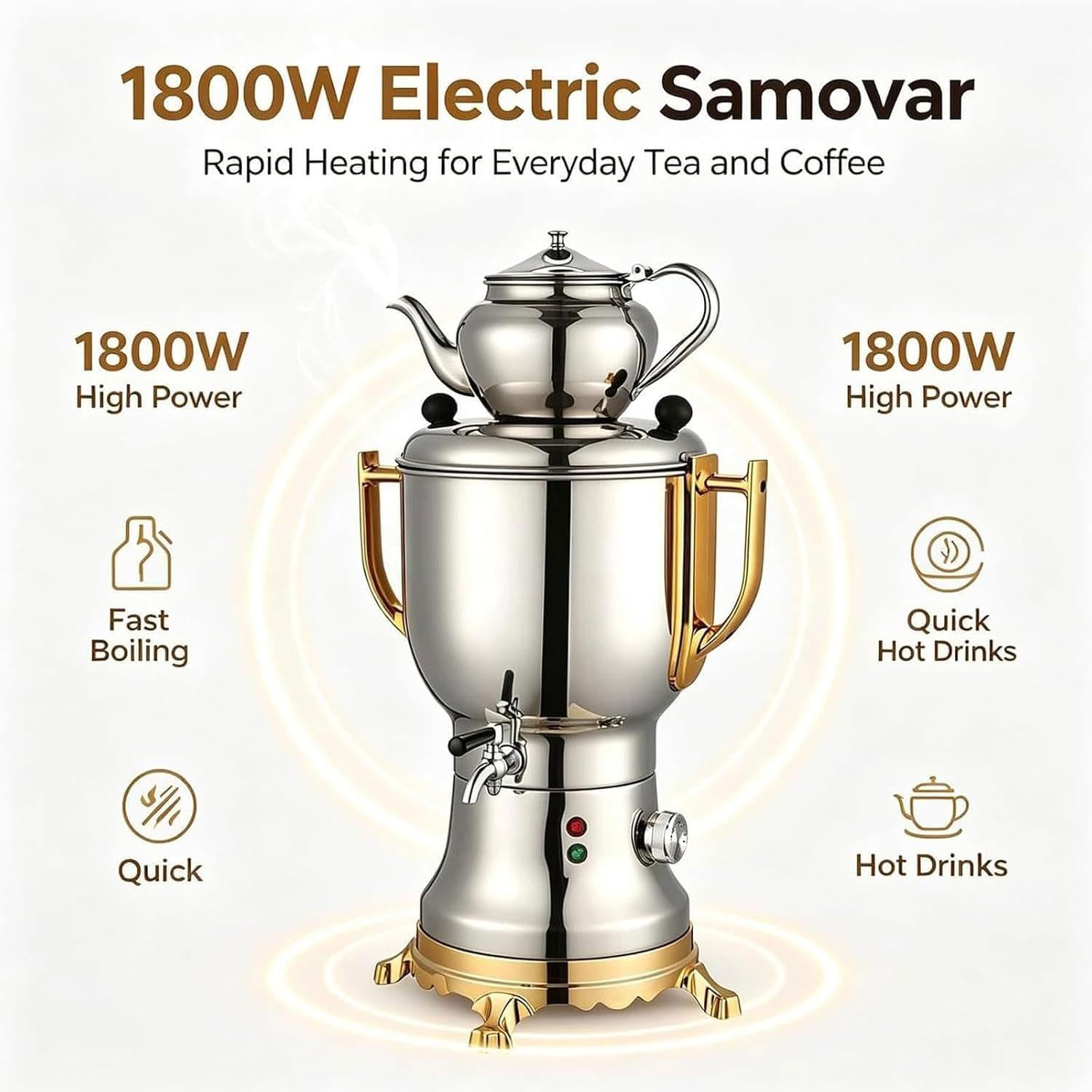 Macchina for tè Turco 1800W,Samovar Acciaio Inossidabile bollitore 4 l 1l