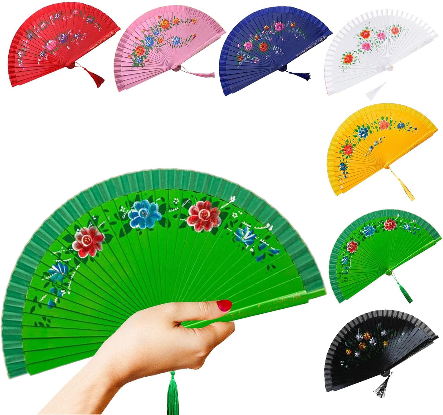 Elegant Spanish Dancing Fan, Double Sided Hand Painted Florals Folding Fan for Performances