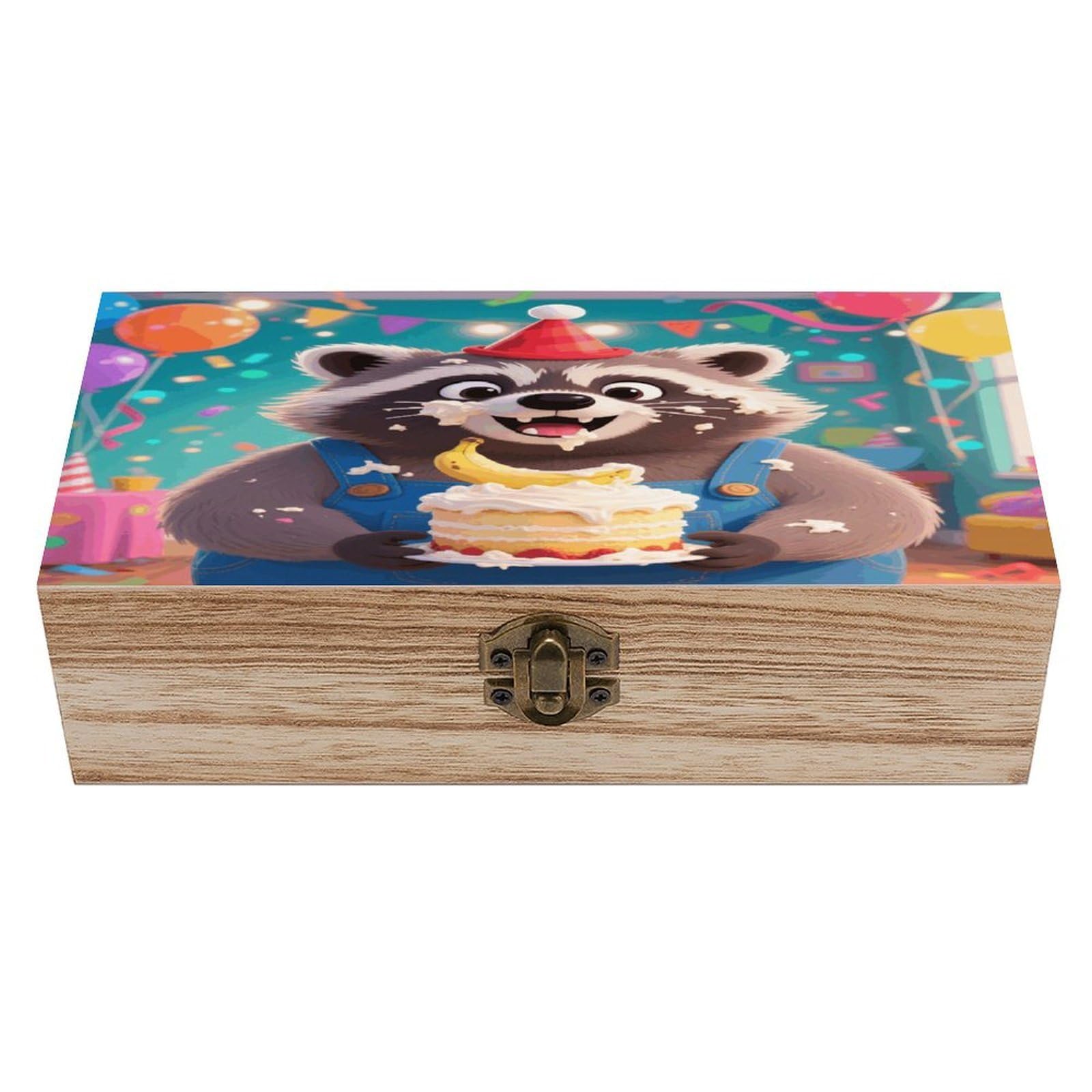 VstaDank Cute Raccoon Wooden Storage Box Vintage Style Wooden Storage Case with A Hinged Lid Memory Treasure Boxes Decorative Jewelny Photos for Organizer 7.9 * 3.7 * 2.3 Inch