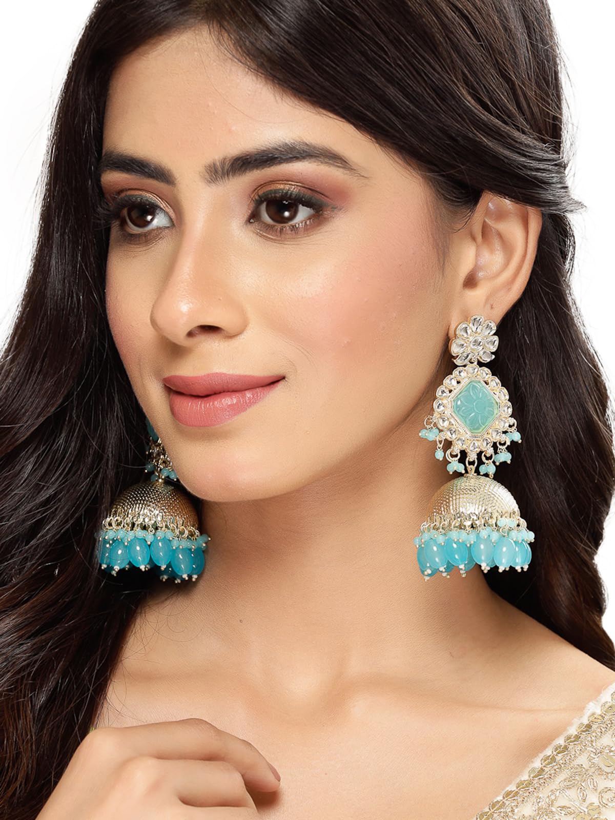Classical Kundan Studded Jhumka Earrings For Women