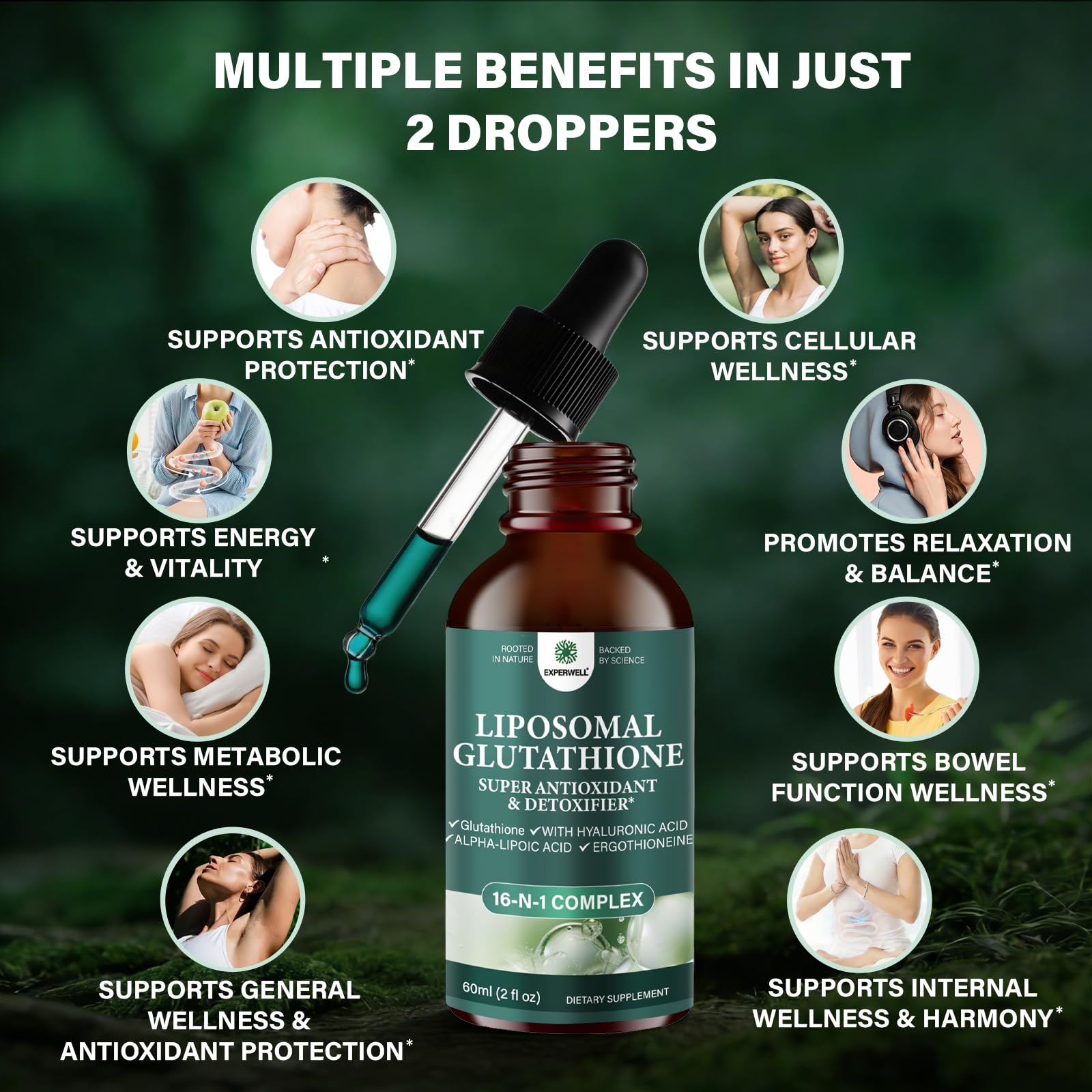 Liposomal Glutathione Liquid Drops 2000mg – Antioxidant Support Liquid Supplement with 600mgAlpha Lipoic Acid & Hyaluronic Acid | Vegan, Soy & Gluten Free (2 FL OZ(Pack of 1)) — Amazon image 4