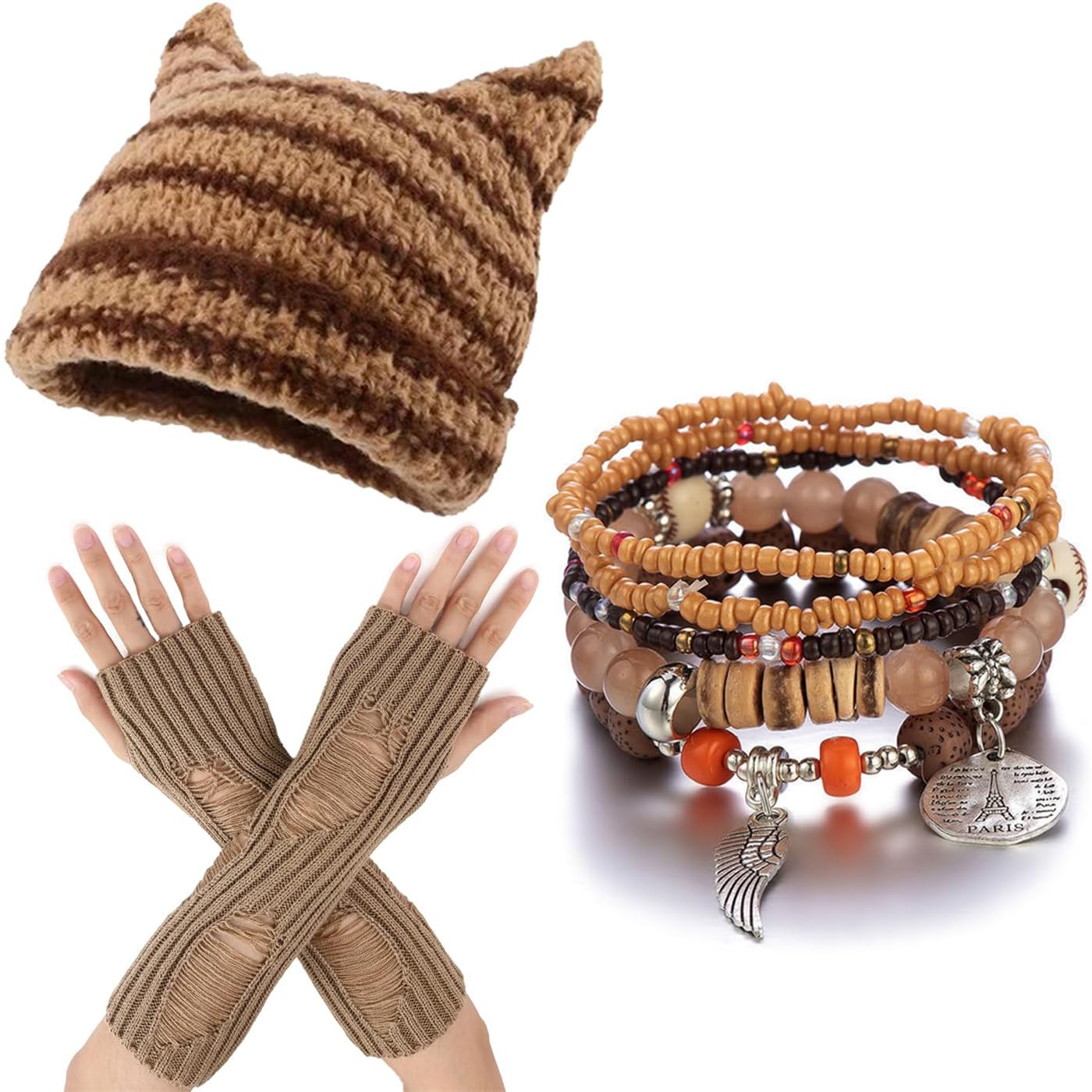 Therian Gear Y2K Vêtements, Grunge Clothing – mitaines, Bonnet Emo, cinq bracelets Fairycore