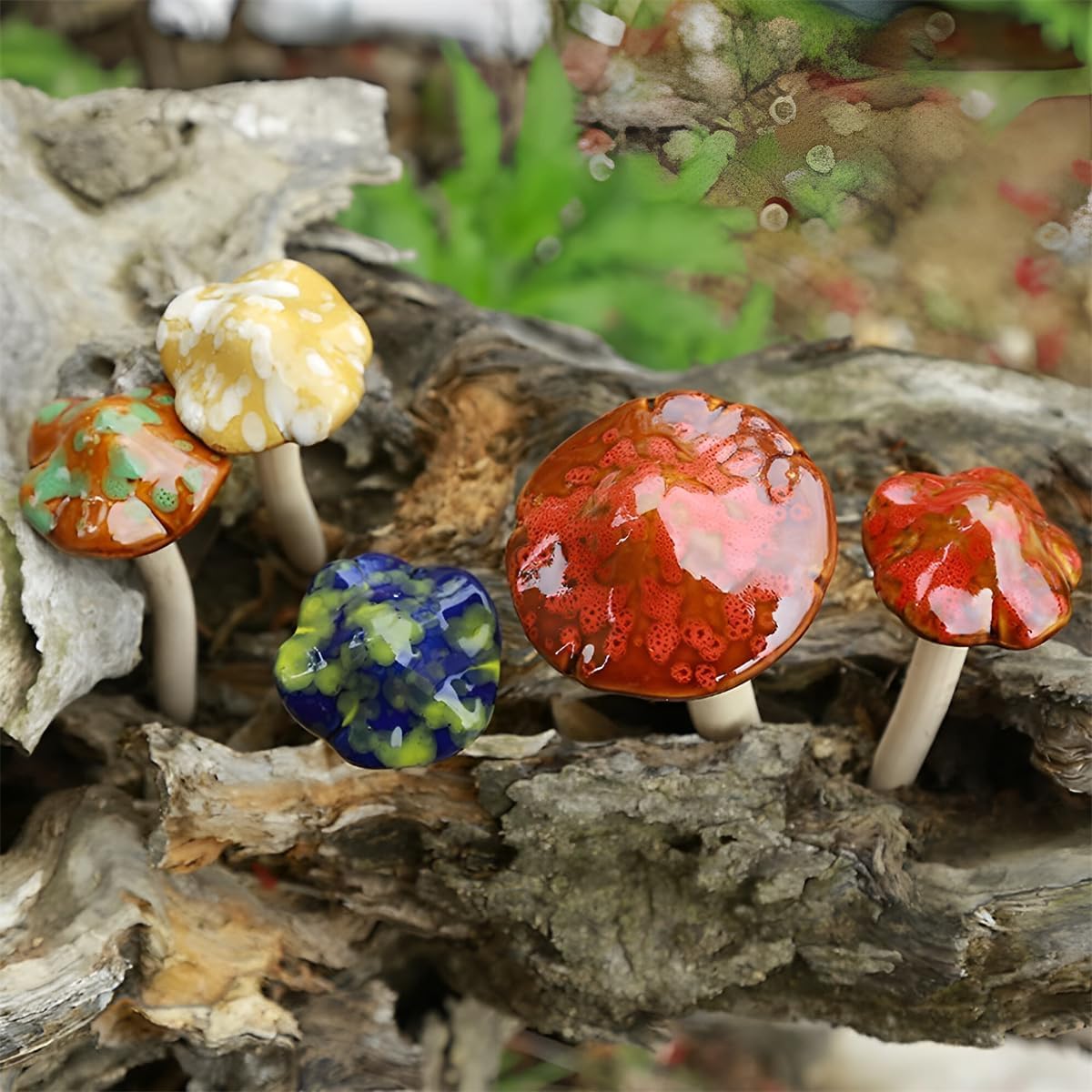 8PCS Ceramic Mushroom Statue Garden Pot Decoration Mushroom Figurine Indoor and Outdoor Flowerpot Decoration Lawn Tree Ornaments Pottery Accessories