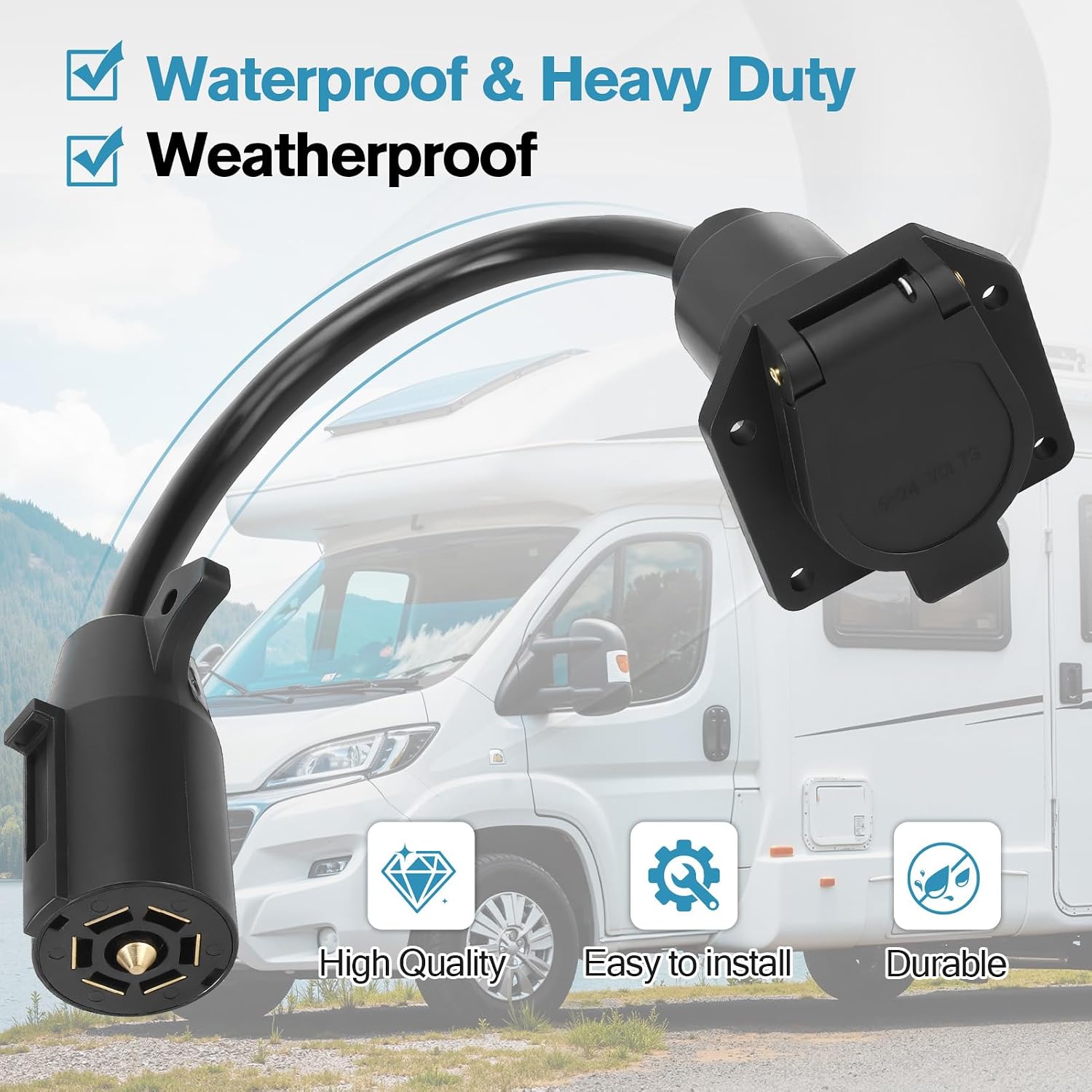 7-Way RV Camera Power Adapter for Furrion Vision S, 7 Way Blade Connector Cable, Replace F2BC004XXBK FR87PR, 12V Power Supply for RV Backup Camera System