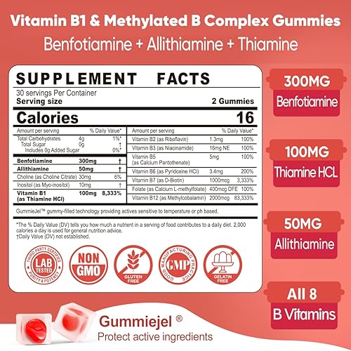 Miniatura 2 de Gomitas de complejo de vitamina B1 y vitamina B metilada, todas las vitaminas B, benfotiamina, tiamina e inositol, multivitaminas B1 B2 B6