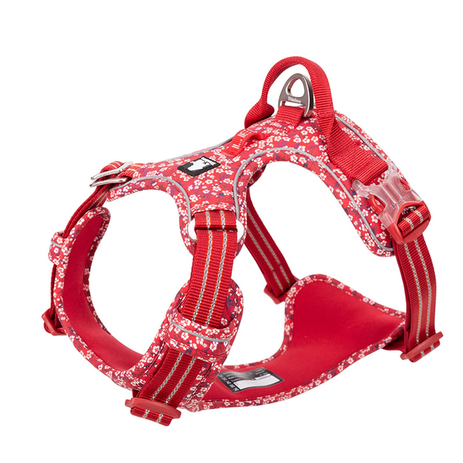 TRUE LOVE Adjustable No-Pull Front Clip Dog Harness Reflective Comfortable Control Durable Soft Cotton Floral Vest Harness with Handle TLH5655