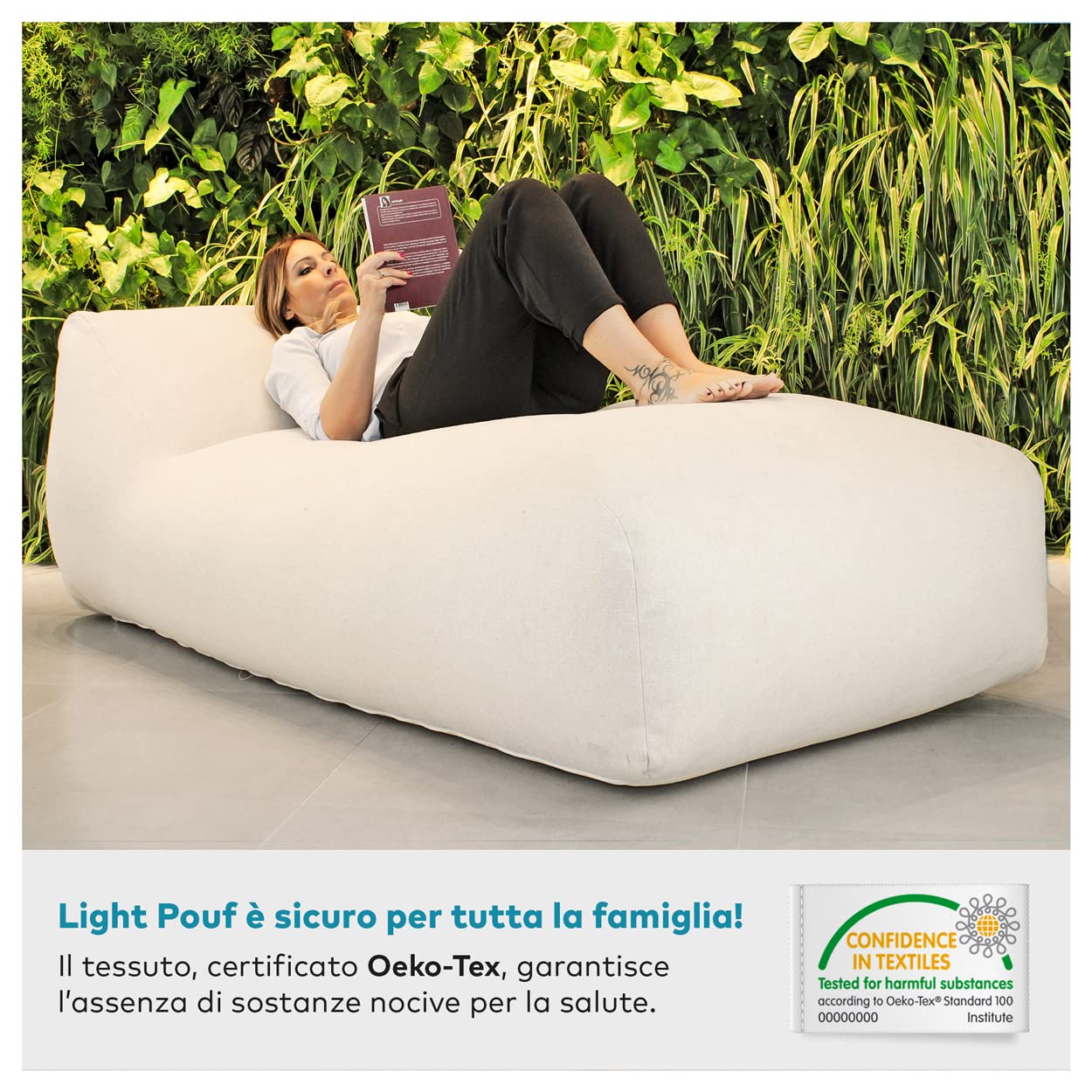 EVERGREENWEB Chaise longue da giardino sfoderabile impermeabile Pouf Poltrona Sacco Lettino prendisole Design Ergonomico Tortora
