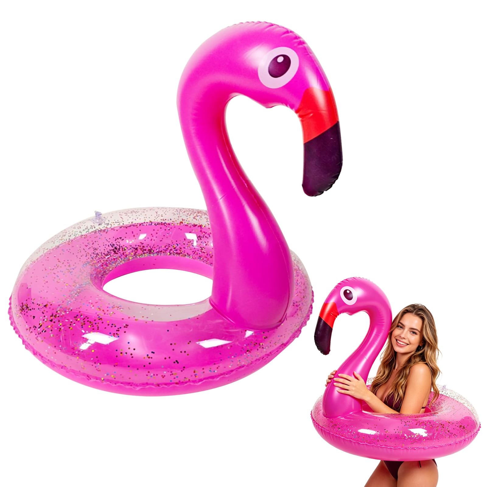 Swimming Ring Inflatable Rubber Rings for Girls Adults,90cm Hot Pink Sequin Flamingo Pool Ring Floaties Swim Rings Water Float Inflatables Pool Floats for Kids Women Beach Summer Water Party Sports — image 1