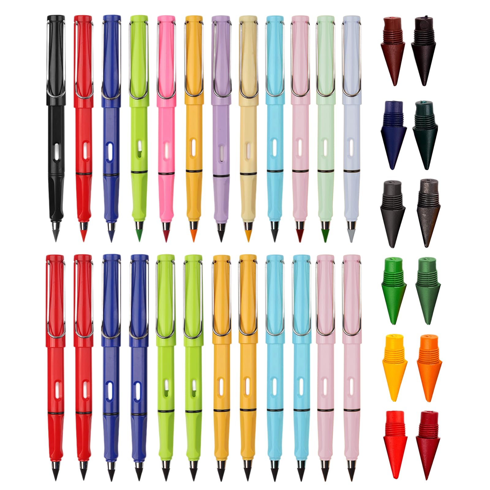 24 Piezas Lápiz Infinito,Minging Lápiz Eterno con Goma Colores Lápiz Infinito con 12 Lápiz de Punta de Grafito Reemplazable Reutilizables Eternal Lápiz Bolígrafo Sin Tinta Lápices Sin Tinta Eterno (C)