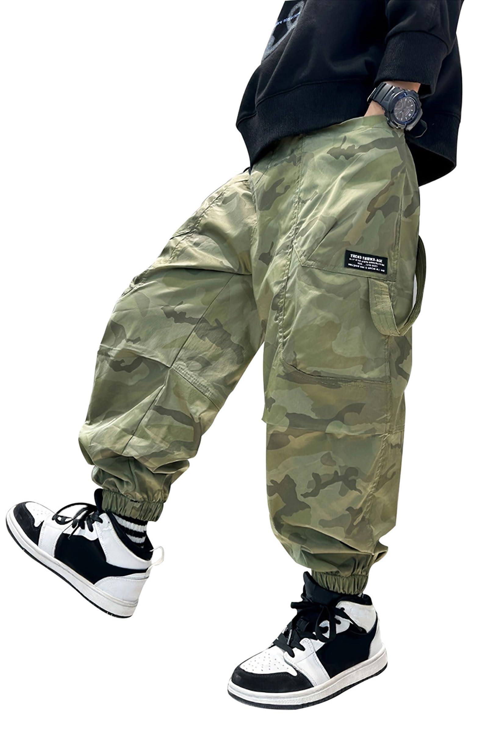 Pantalones cargo para niños resistentes al desgaste escolar en color verde 8