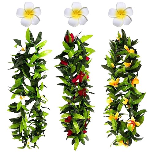 6 pinzas para el cabello hawaianas Leis Plumeria, collar de hojas tropicales, pasadores de flores, pasadores para mujer, guirnalda de horquillas,