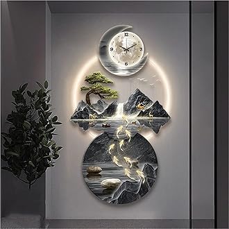 Modern 3D Wall Art Sculpture with LED Light, Plug-in Clock Home Decor, UV Engraved Wall Hanging for Bedroom, Living Room, Apartment(F,19.7"x39.4")