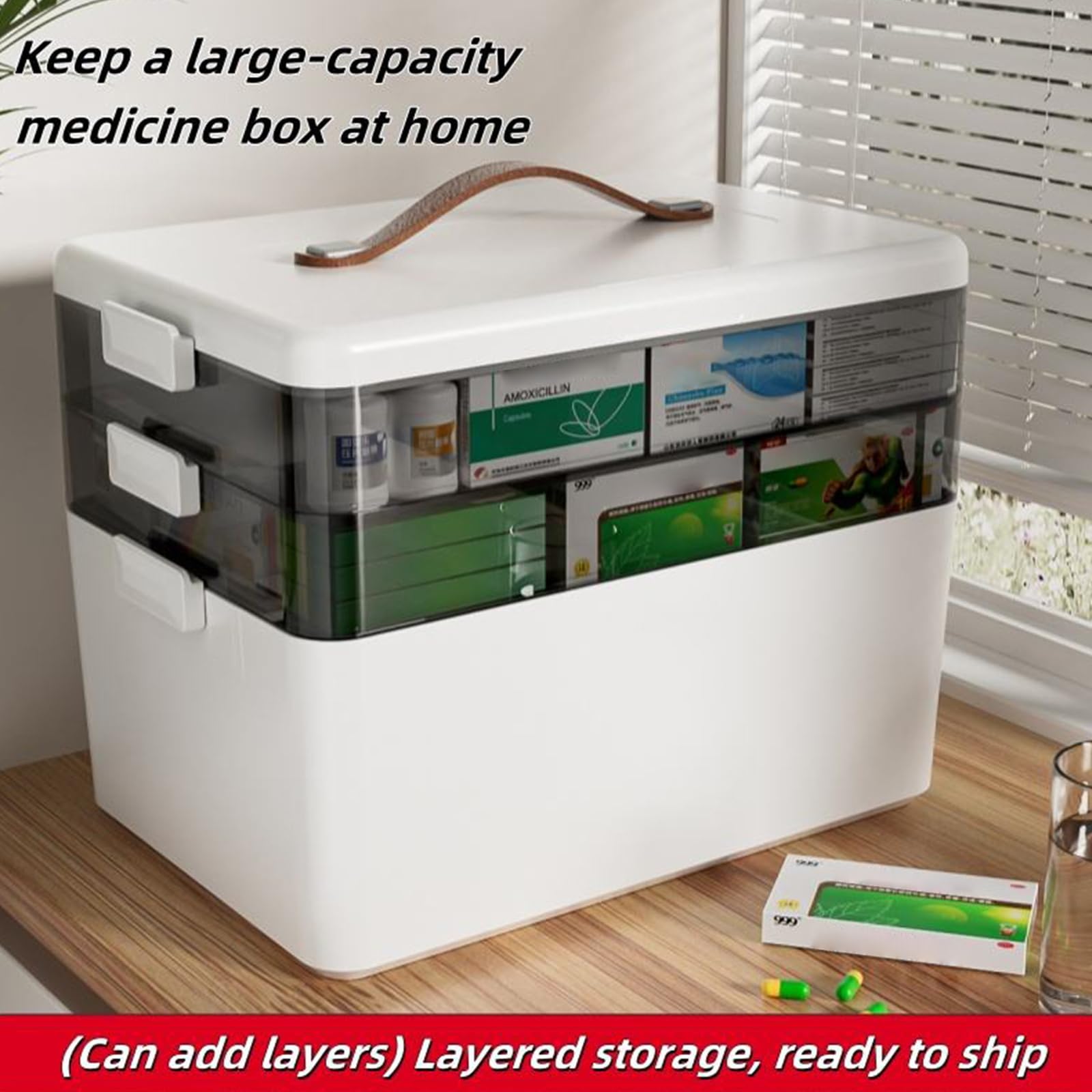 Porta Medicine a 3 Livelli – Organizer Medicinali da Casa, Scatola Medicinali Grande con 28 Scomparti, Contenitore per Medicinali con Maniglia, per Famiglia, Ufficio, Scuola e Viaggio