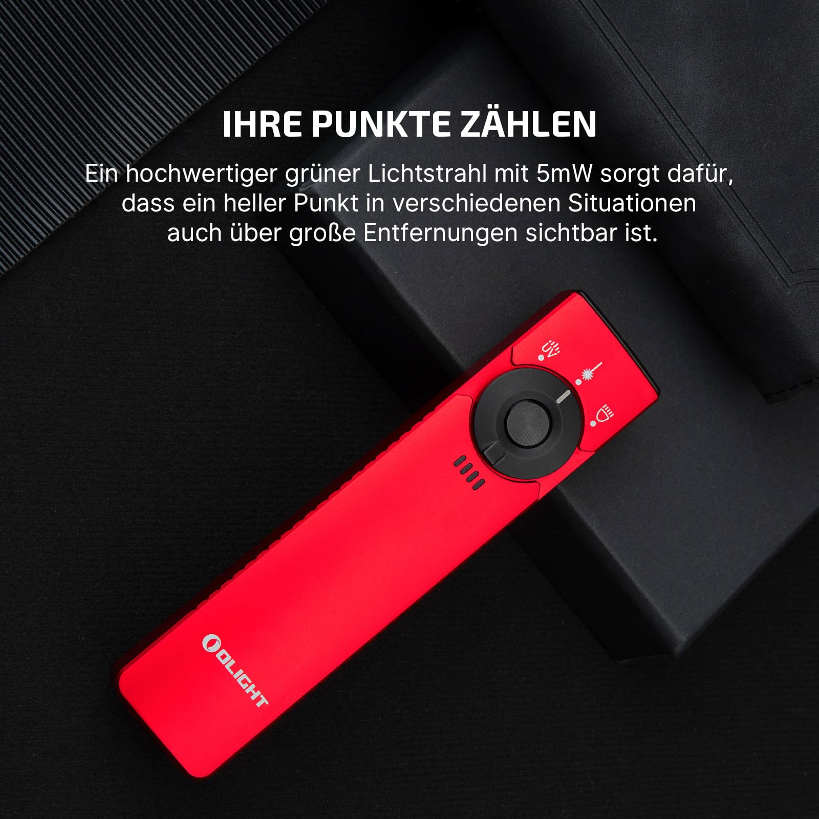 OLIGHT Arkfeld Pro Wiederaufladbare EDC Taschenlampe mit grünem Licht, UV und weiße LED Lampe, 1300 Lumen tragbare Handlampe, 3 Lichtquellen für den Außenbereich, Notfall, Arbeiten (Rot)