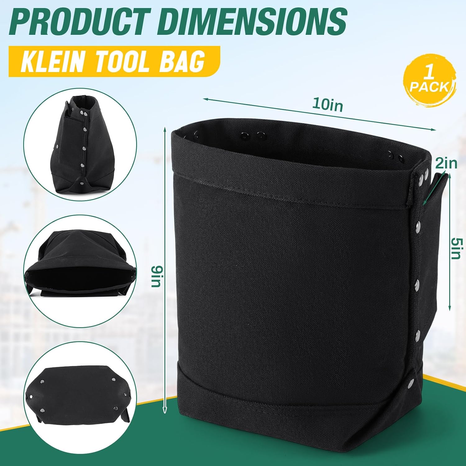 Tool Bag with Bull Pin Loops & Tunnel Connection, 5" x 10" x 9" | Utility Pouch for Bolts, Nuts & Hand Tools, Double Reinforced Bottom Small Tool Bag for Jobsite Electrical Construction Work