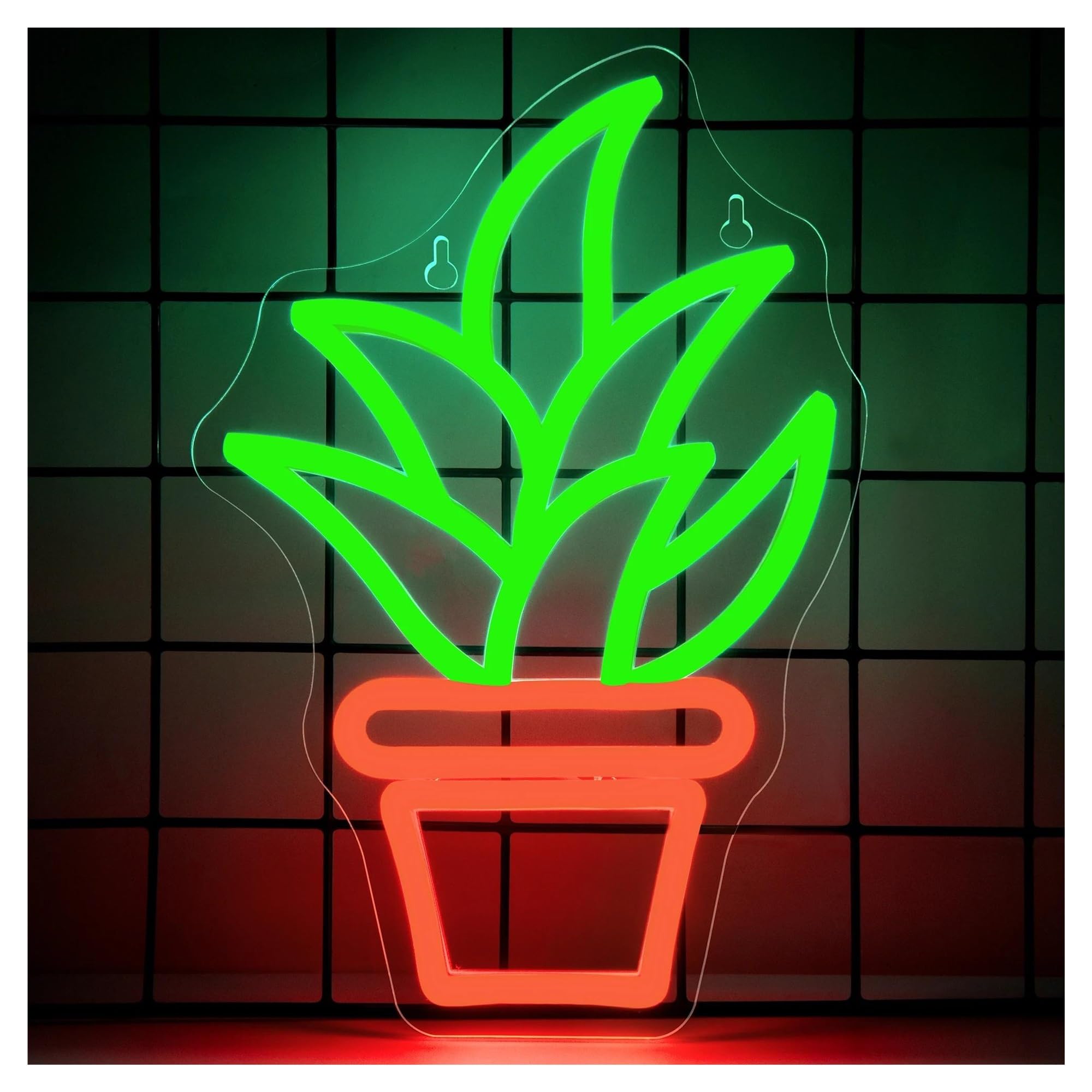 SHOUXI Sign Lamp Plant Neon Sign Green Leaf Potted Lights for Bedroom Party Store Wall Decor USB Powered 19cmх28cm