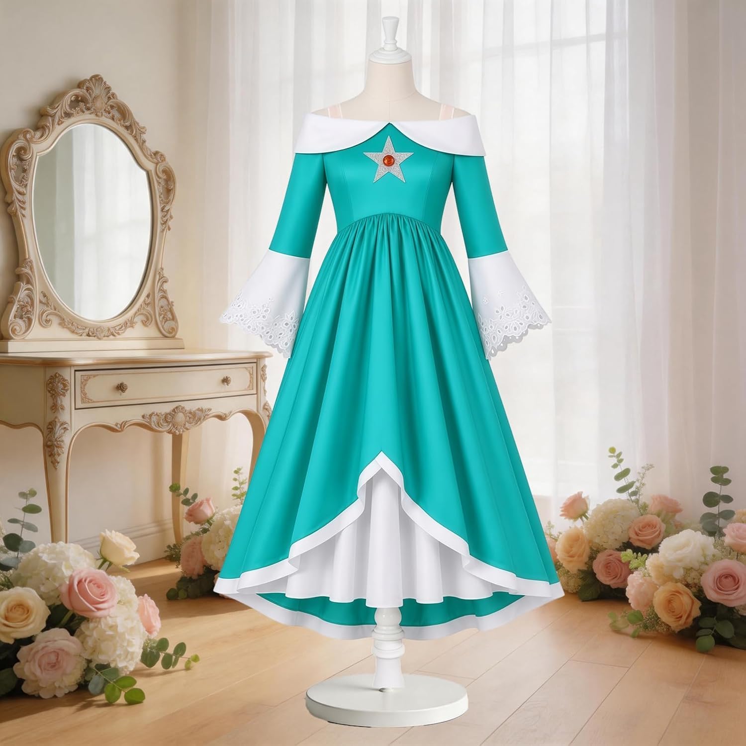 Kids Pink Princess Costume Girls Halloween Costumes Dress with Accessories | Puff Sleeve Layered Royal Princess Dress with Crown Wand Gloves Earring Brooch Mini Parasol for Toddler Birthday Party Outfit