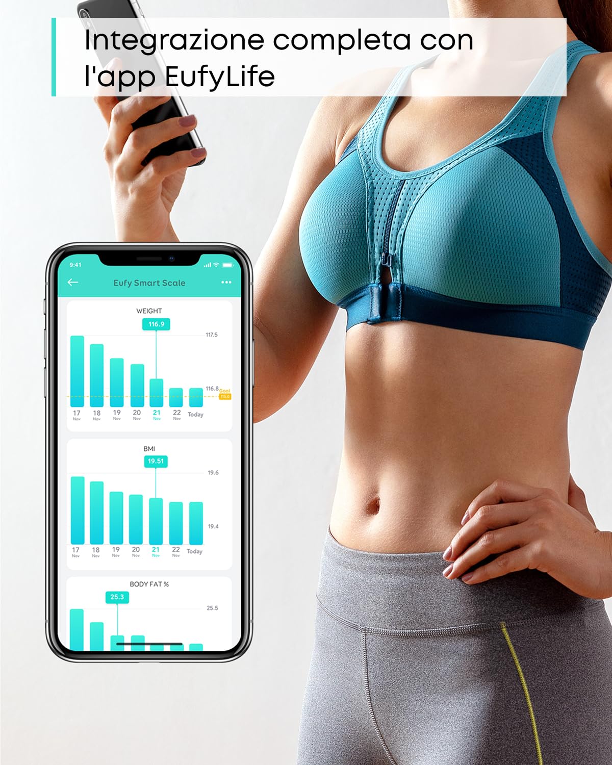 eufy C1 Bilancia Smart con Bluetooth, Grande Display LED, 12 Misurazioni, Analisi delle Composizione del Corpo con Peso/Grasso Corporeo/BMI/Fitness Body, Auto On/off, Superficie in Vetro Temperato