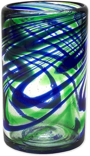 Miniatura 4 de NOVICA Vasos de vidrio soplado hechos a mano 5 pulgadas de alto x 3.1 pulgadas de diámetro, 13 onzas'Elegant Energy' (juego de 6)