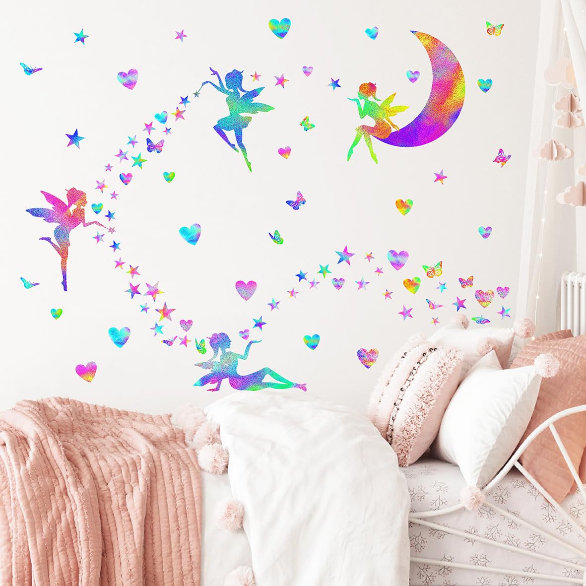 MOSITU 170 Pcs Colourful Fairy Wall Stickers Cute Heart Butterfly Star Moon Decals Magic Girly for Girls Bedroom Nursery Kids Room Decor - Image 3