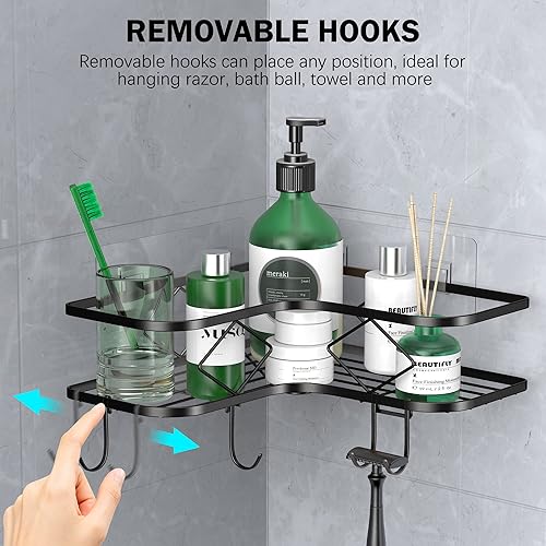 Miniatura 3 de Kadolina Paquete de 2 estantes adhesivos de ducha para baño, organizador de ducha de acero inoxidable, estantes de ducha para ducha interior, sin
