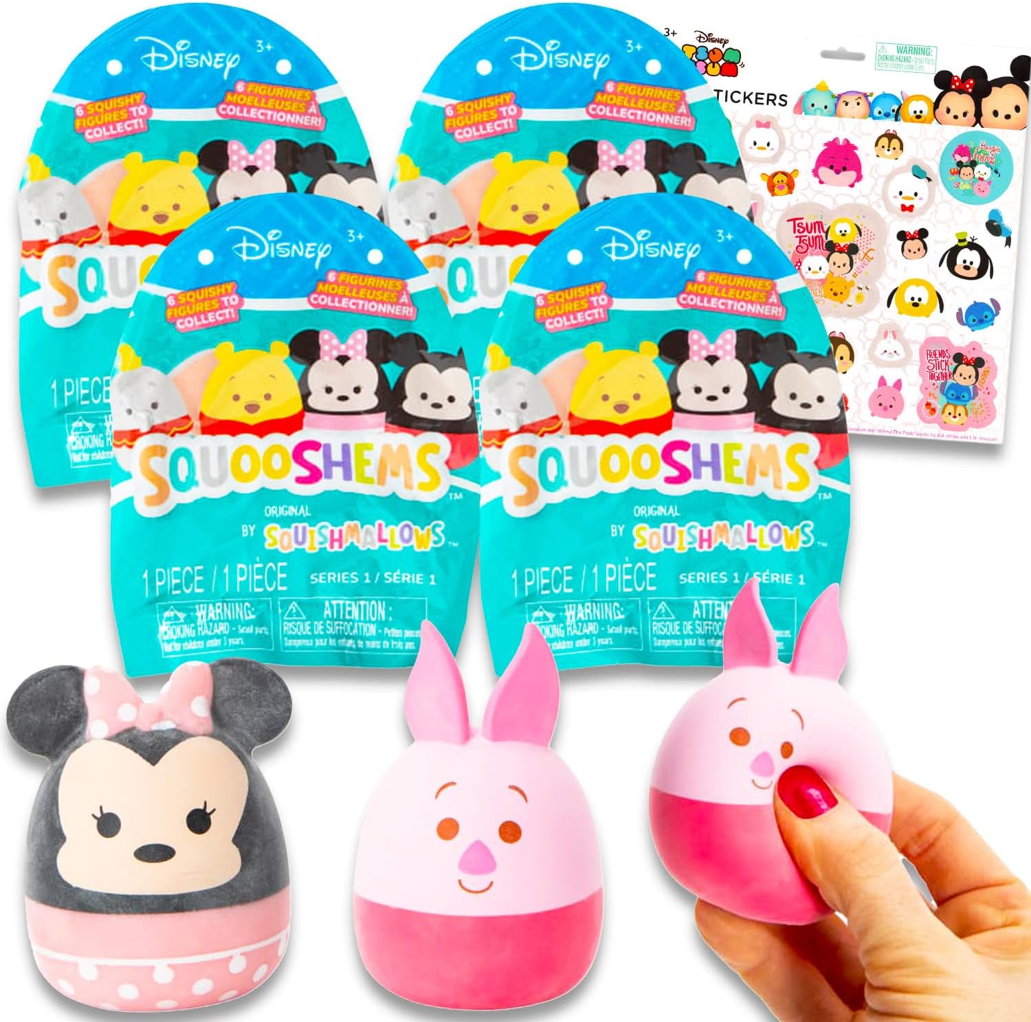 Disney Squooshems Mystery Blind Bags Set - Bundle with 3 Disney Mini Squishmallows Squishy Toys Plus Stickers for Kids, Boys, Girls | Disney Squishmallow Goodie Bags