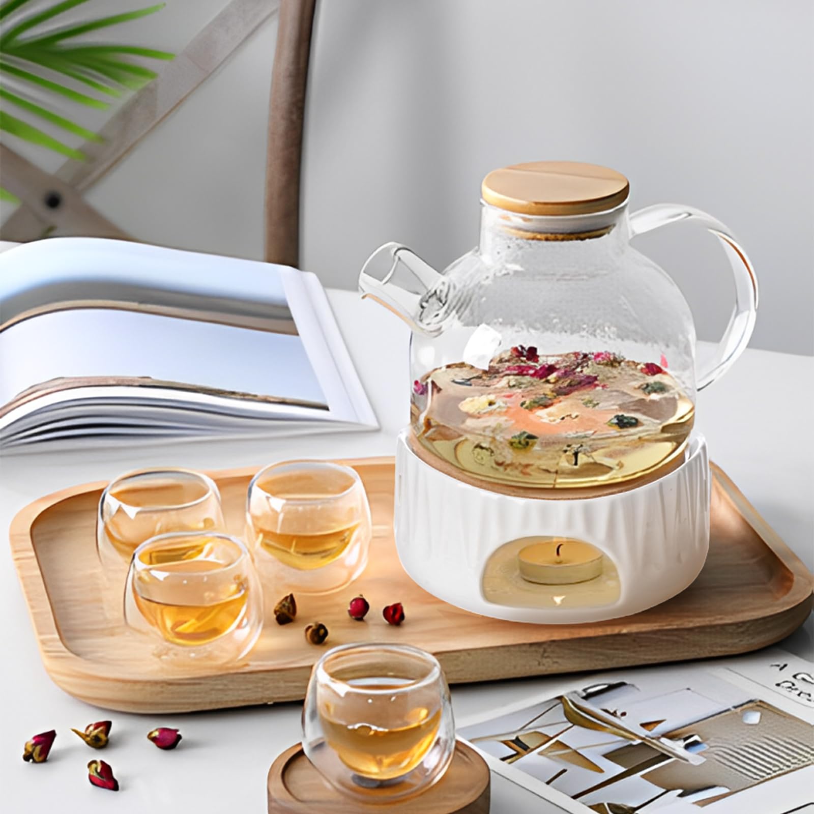 ecooe Ceramiczny podgrzewacz do herbaty, porcelanowy, pusty design